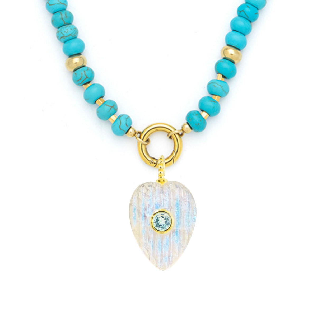 Moonstone Pendant and Raya Gemstone Necklace Heart Turquoise