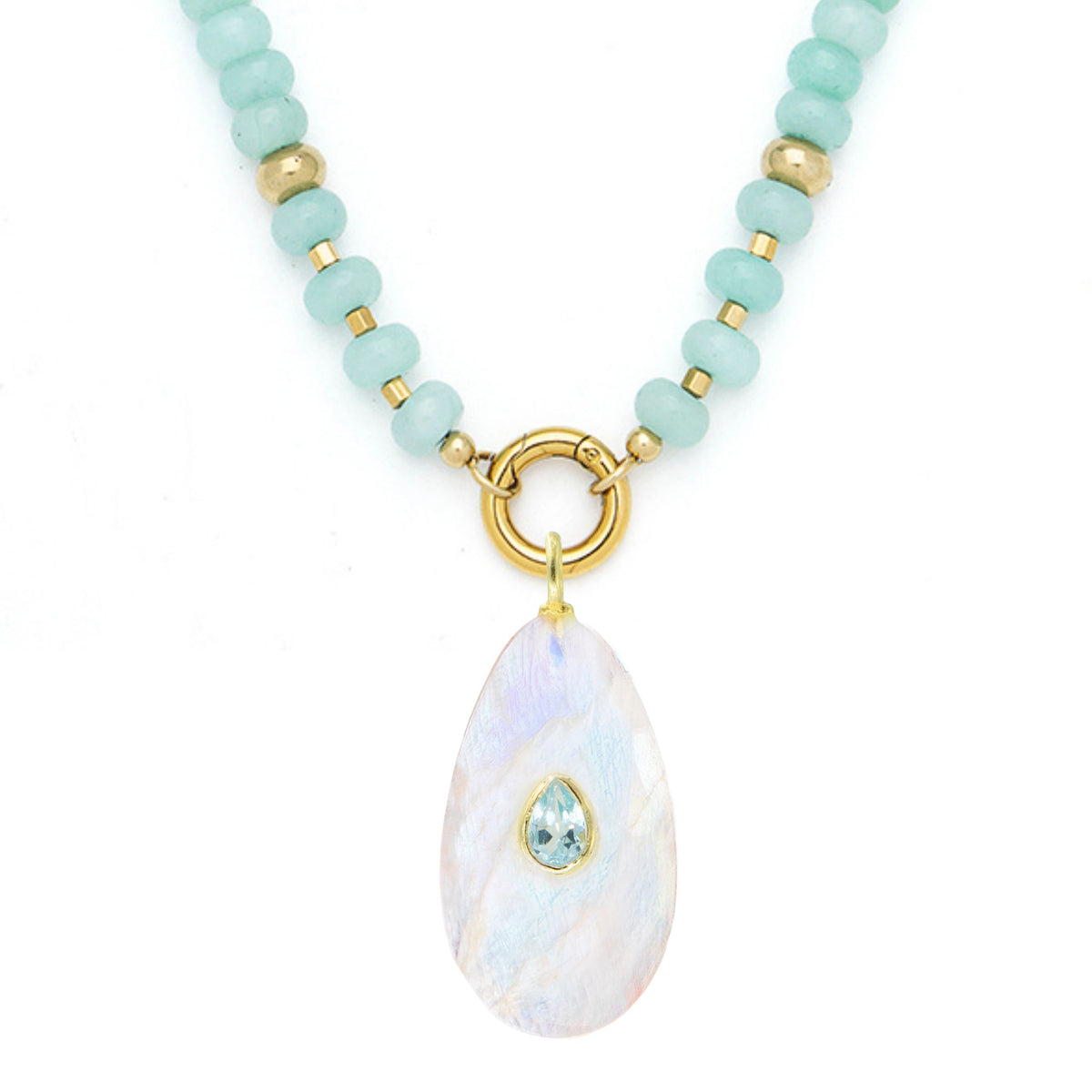Moonstone Pendant and Raya Gemstone Necklace Large Pear Amazonite