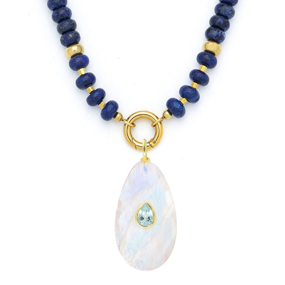 Moonstone Pendant and Raya Gemstone Necklace Large Pear Lapis