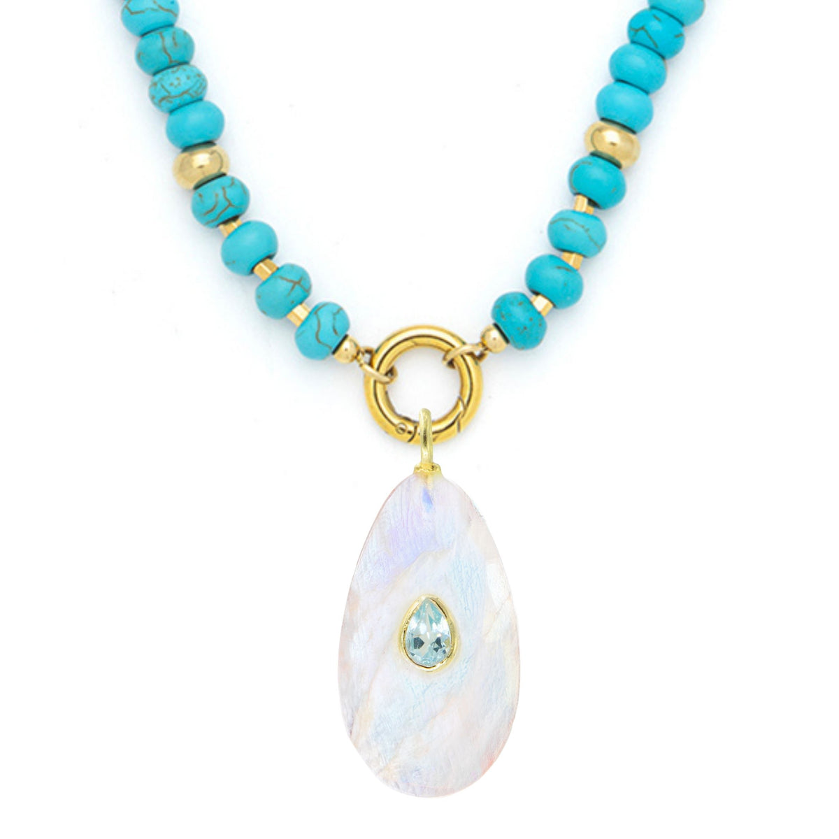 Moonstone Pendant and Raya Gemstone Necklace Large Pear Turquoise