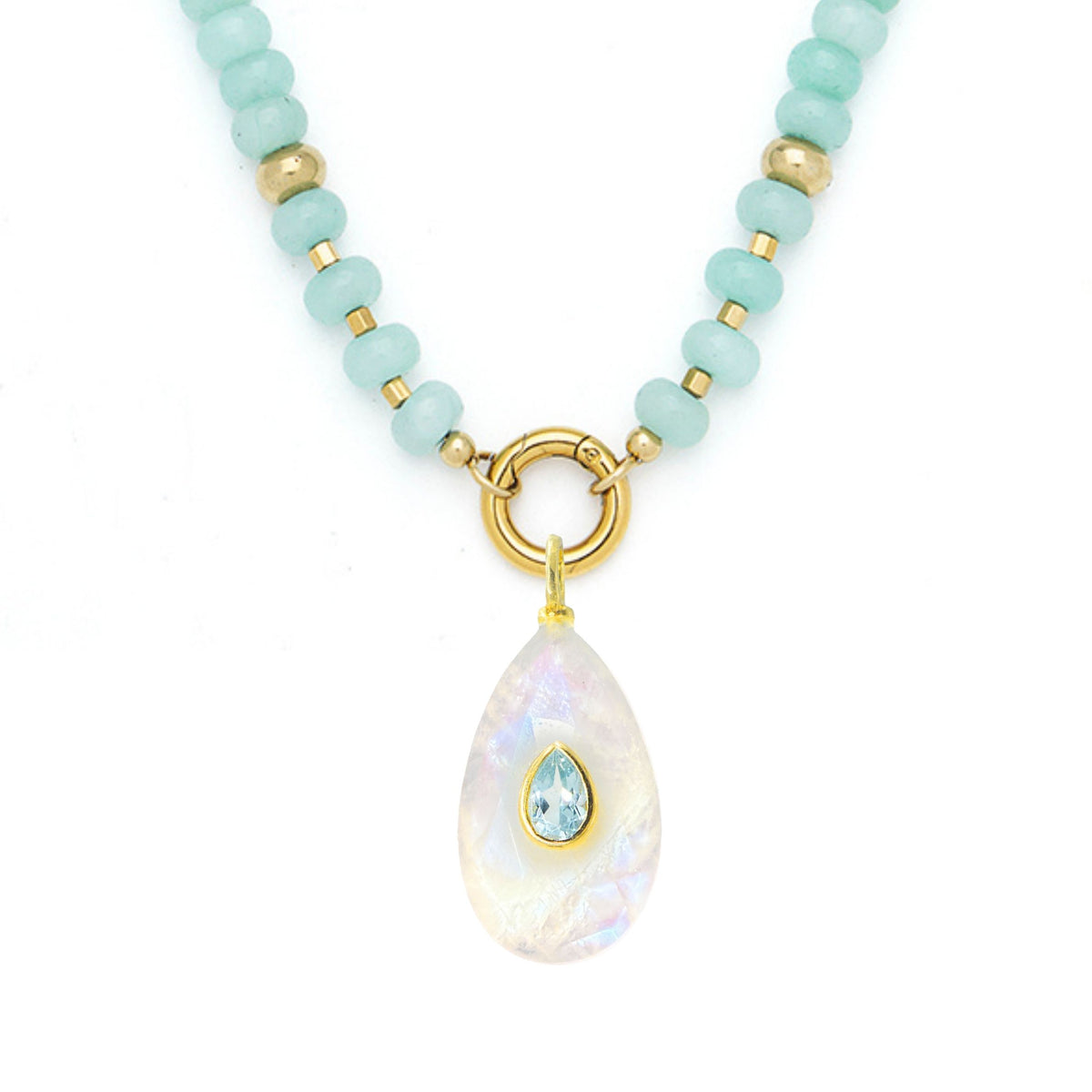 Moonstone Pendant and Raya Gemstone Necklace Medium Pear Amazonite