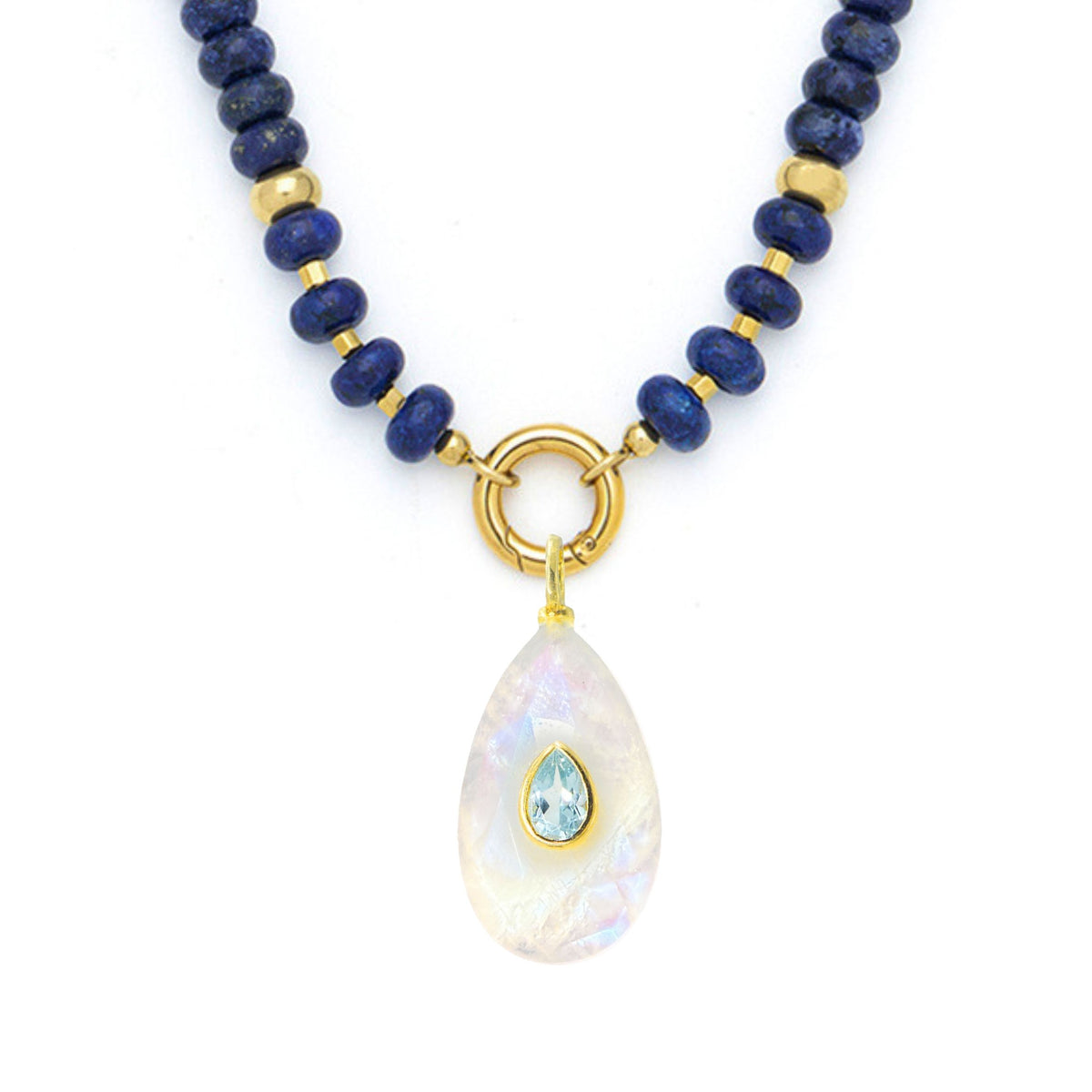 Moonstone Pendant and Raya Gemstone Necklace Medium Pear Lapis