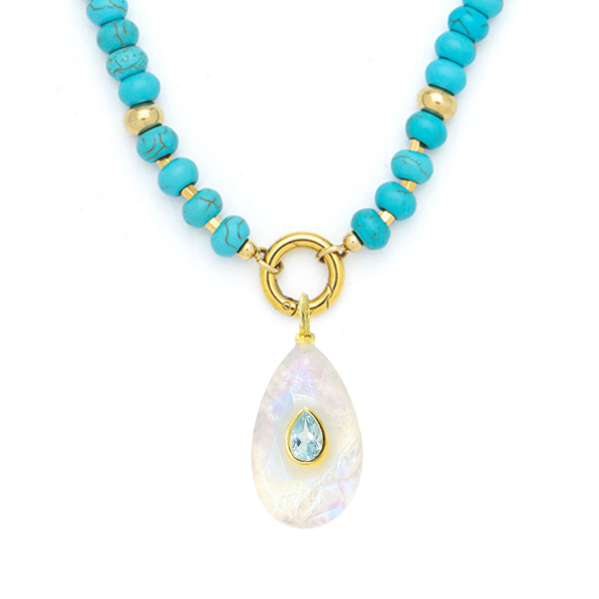Moonstone Pendant and Raya Gemstone Necklace Medium Pear Turquoise