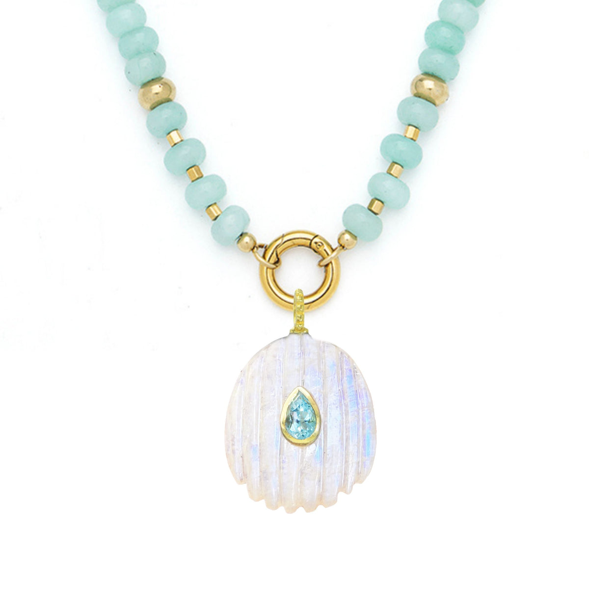 Moonstone Pendant and Raya Gemstone Necklace Shell Amazonite