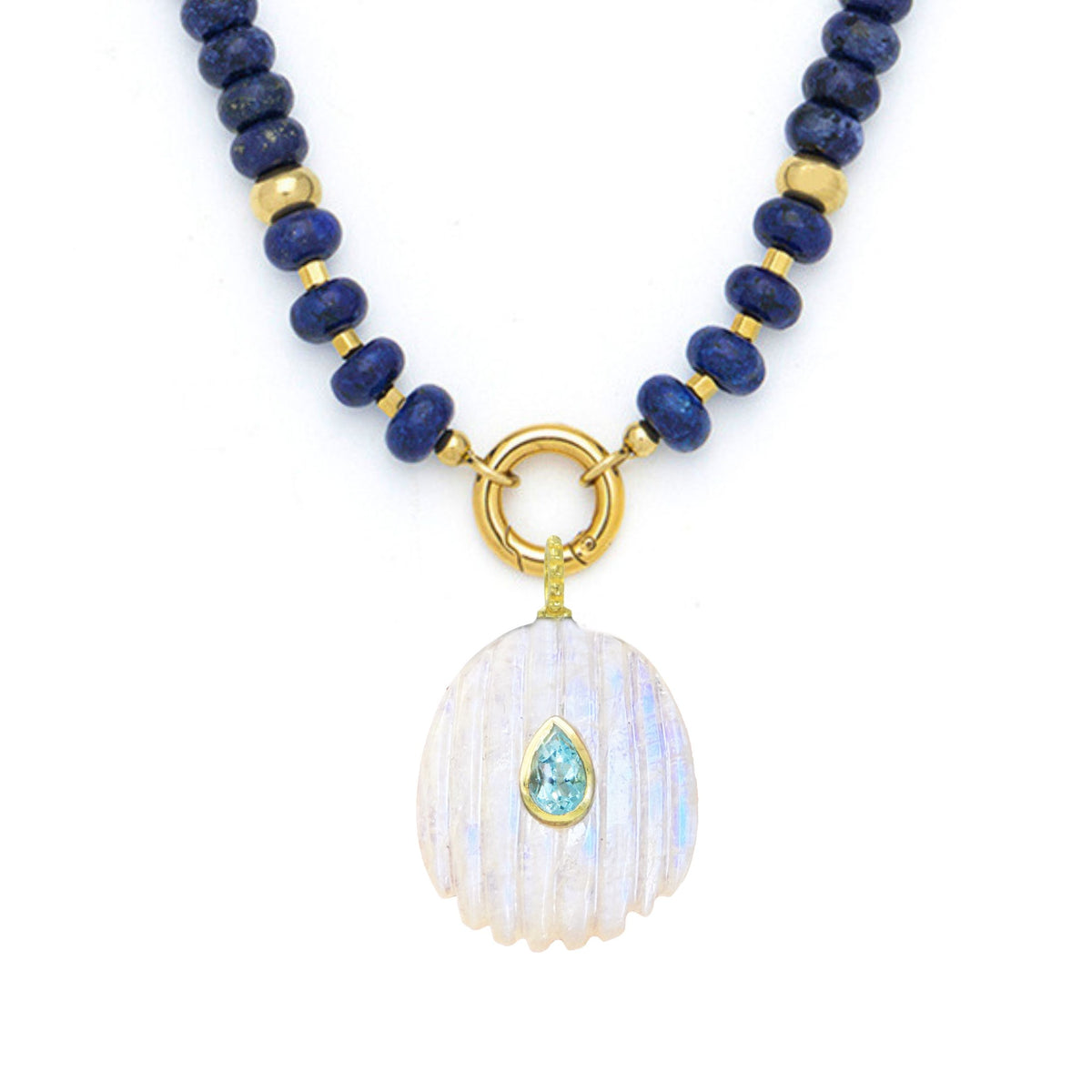 Moonstone Pendant and Raya Gemstone Necklace Shell Lapis