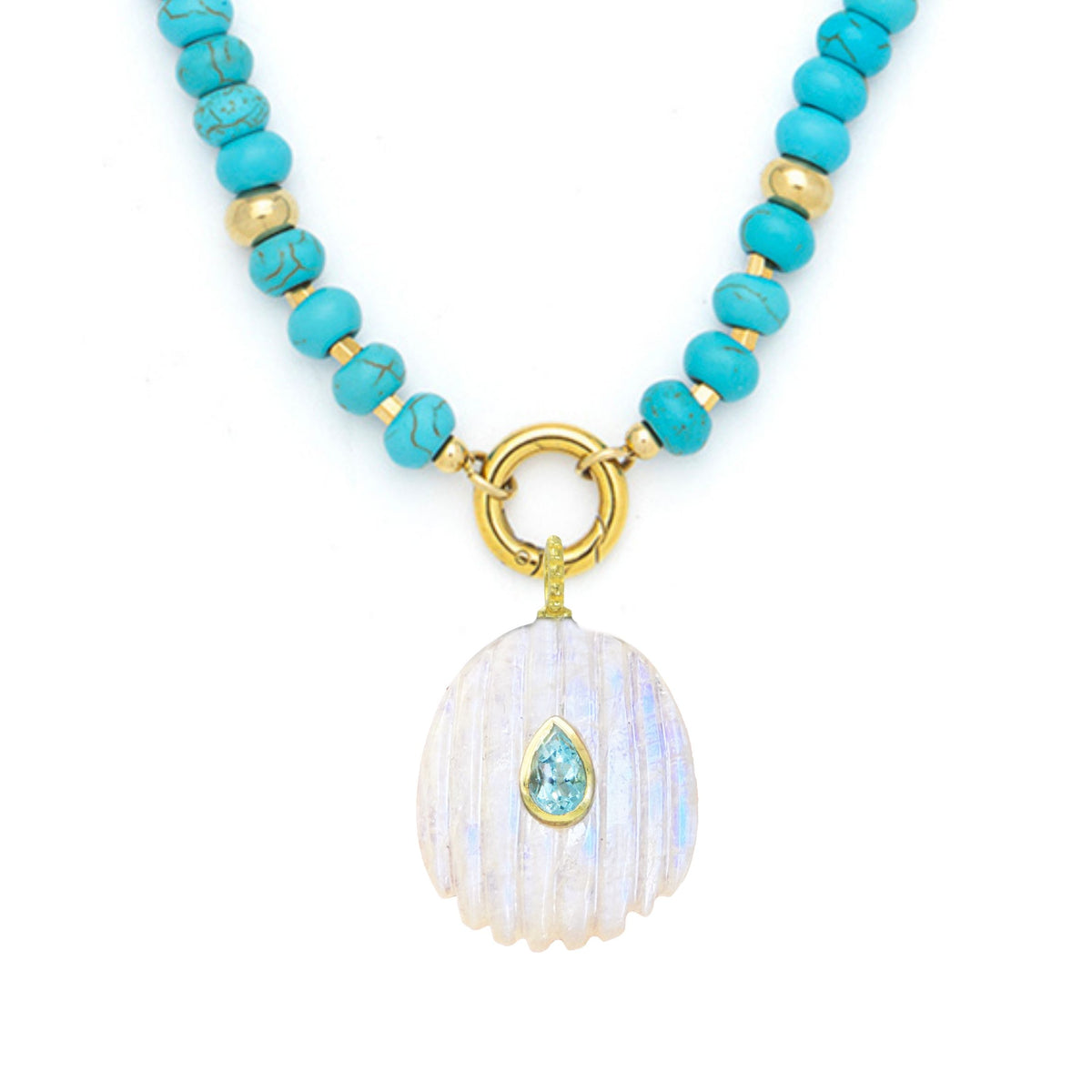Moonstone Pendant and Raya Gemstone Necklace Shell Turquoise