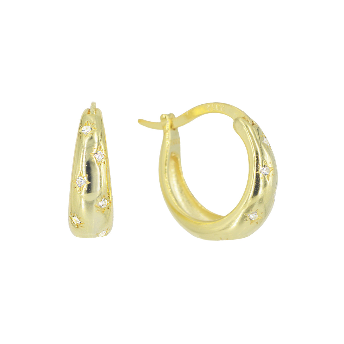 North Star Hoop Earrings With CZ Yellow Gold