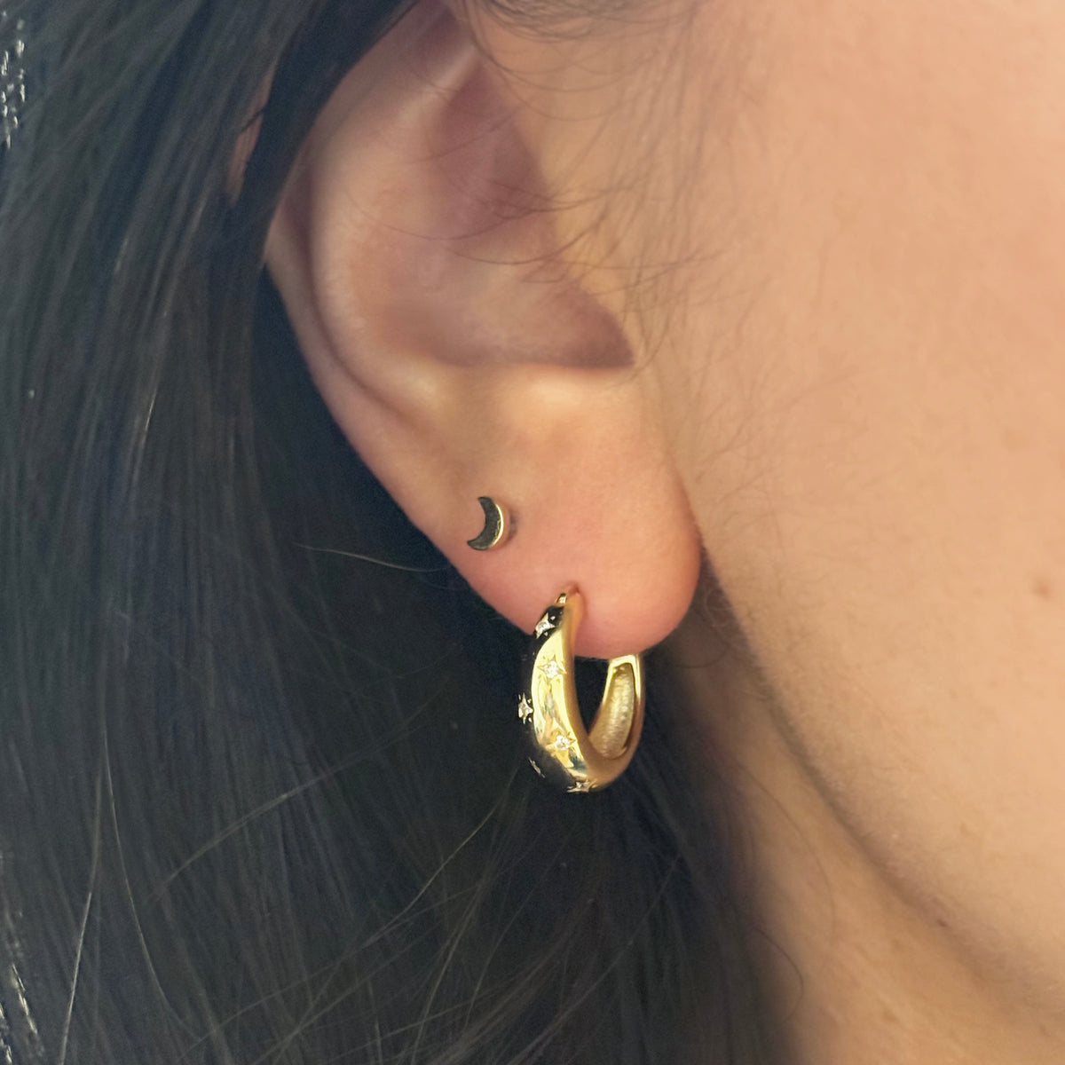 North Star Hoop Earrings With CZ Lifestyle