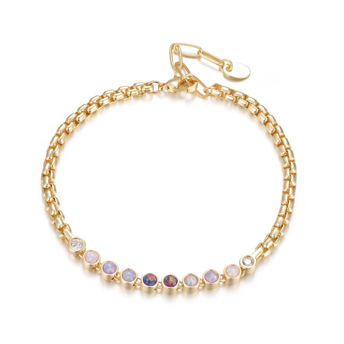 Bezel Ombre Opal Bracelet With Box Chain