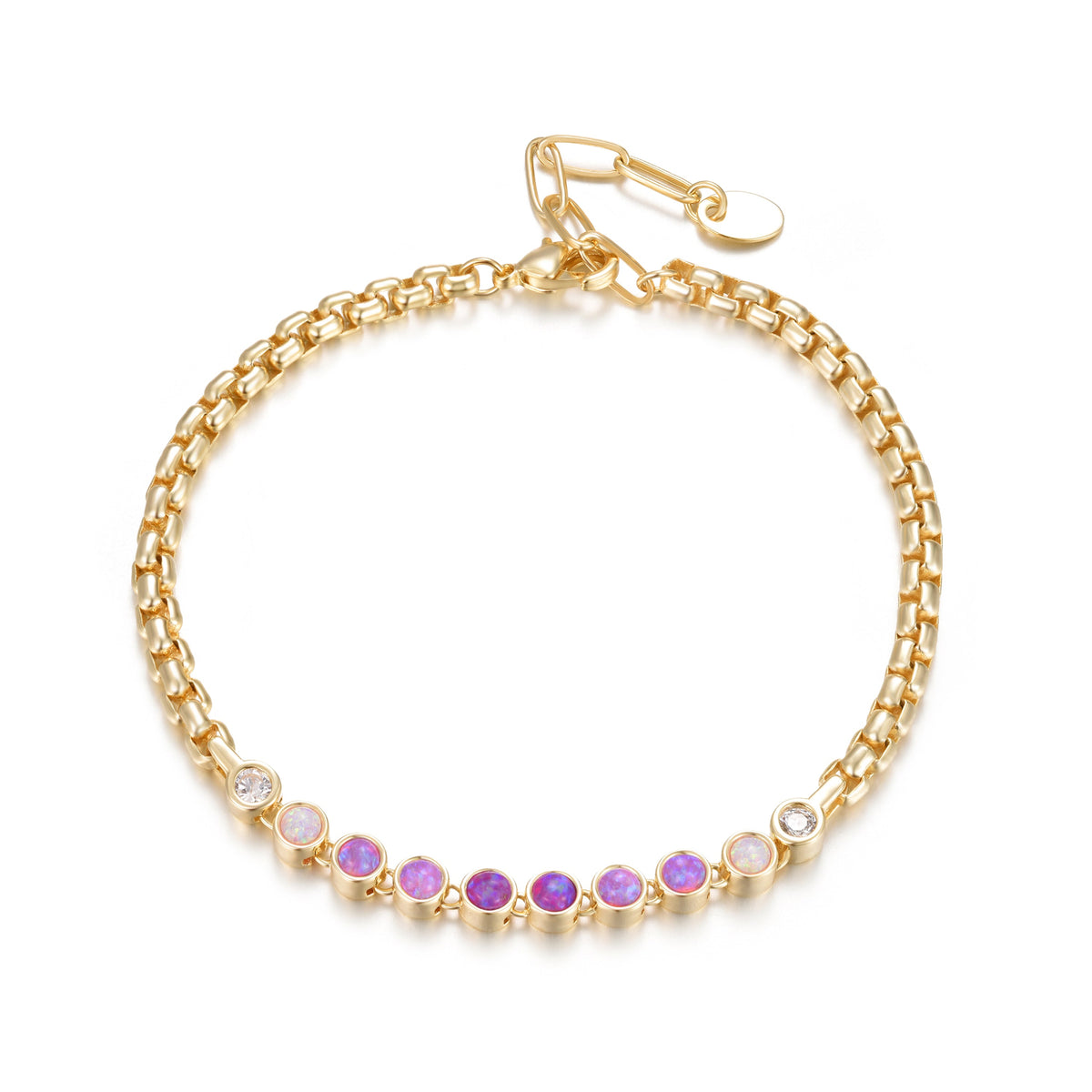 Bezel Ombre Opal Bracelet With Box Chain