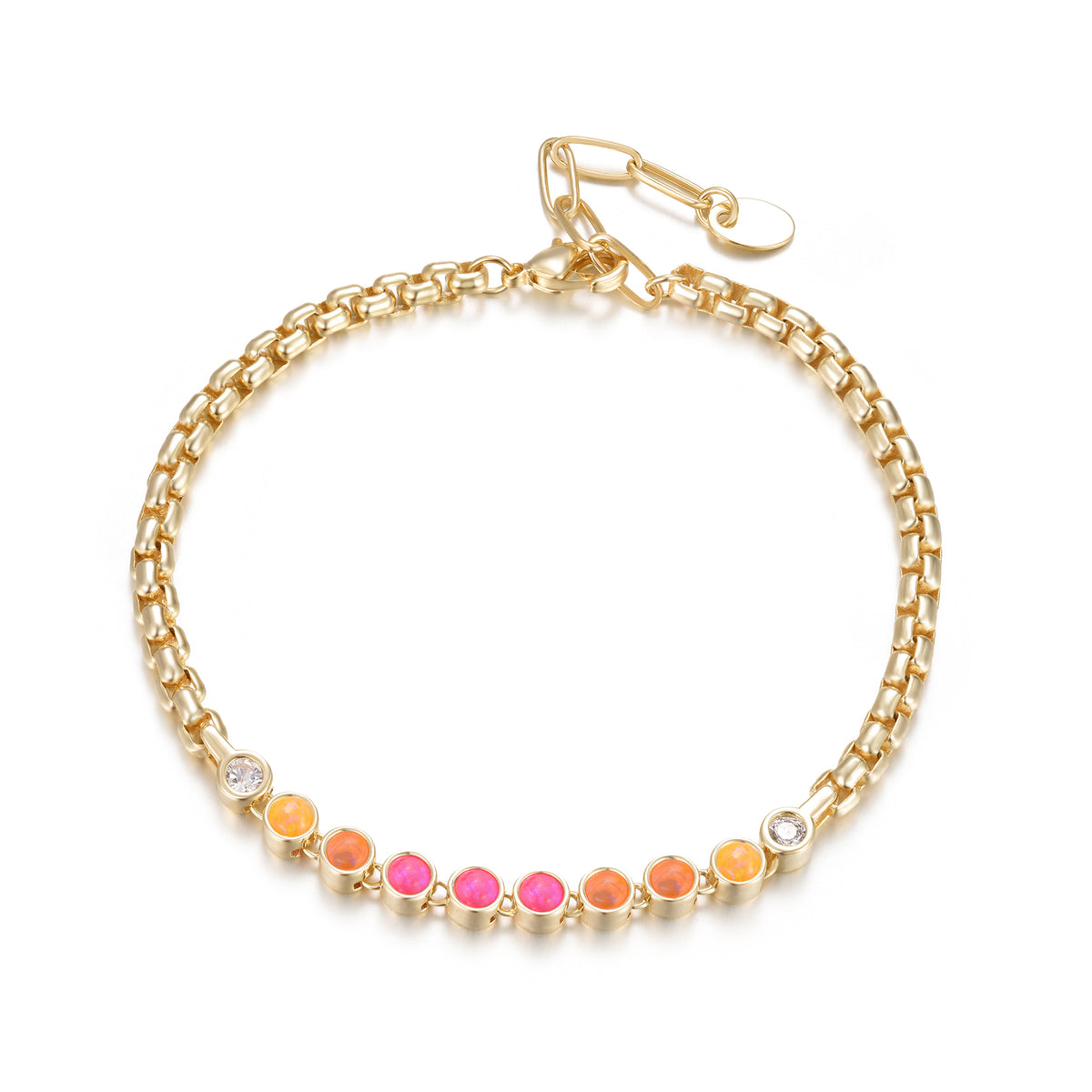 Bezel Ombre Opal Bracelet With Box Chain