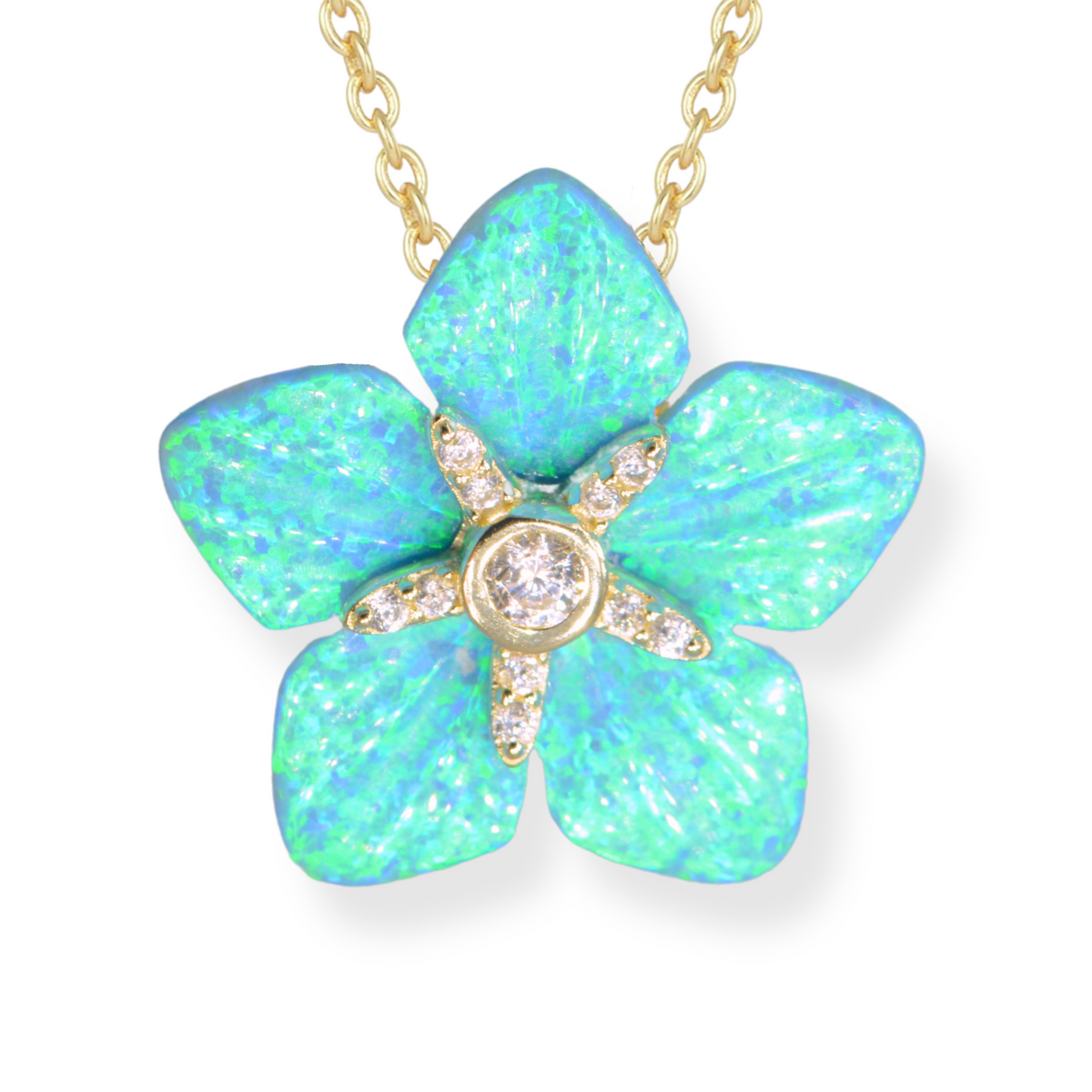 Carved Opal Flower Necklace With Crystals