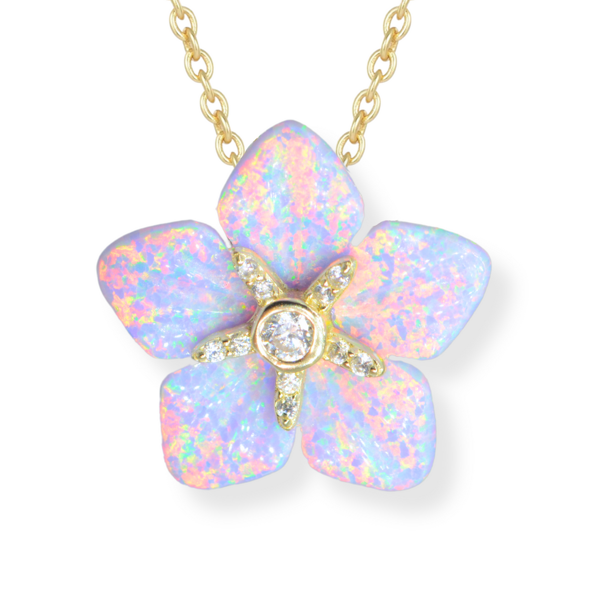Carved Opal Flower Necklace With Crystals