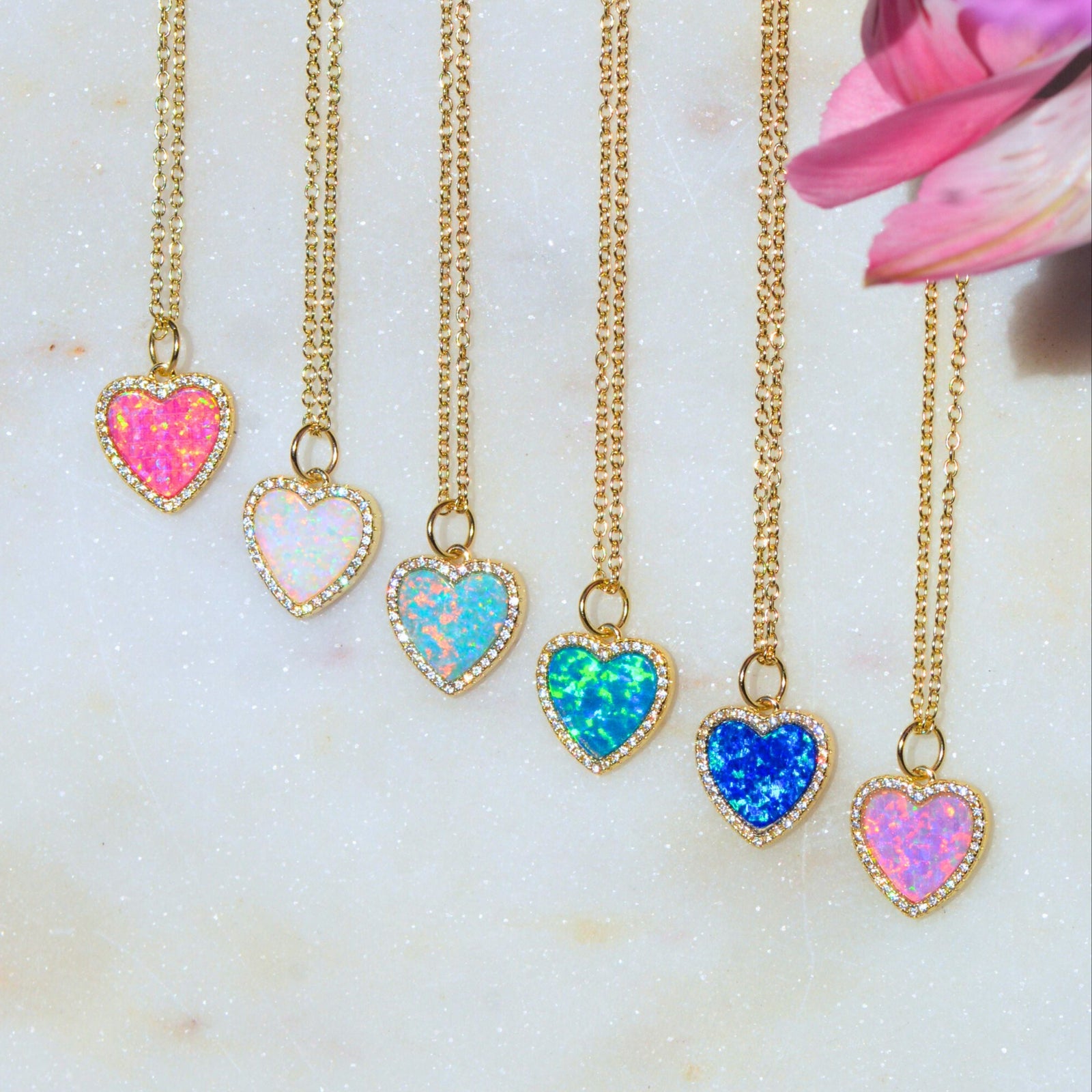 Opal Heart Necklace With Crystals