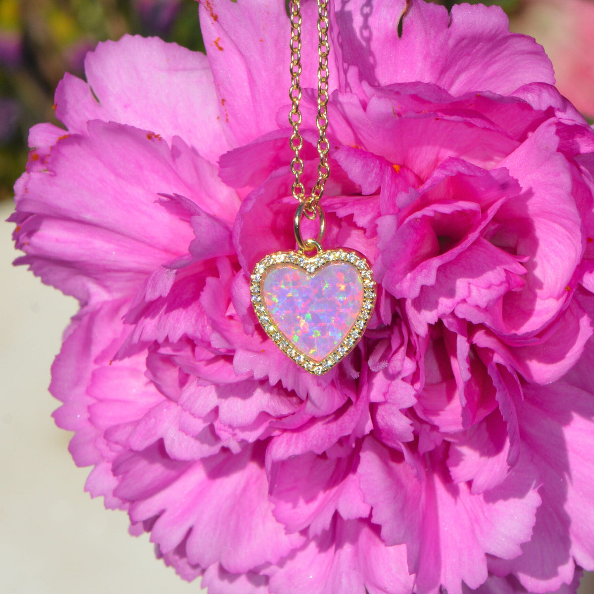 Opal Heart Necklace With Crystals lavender opal