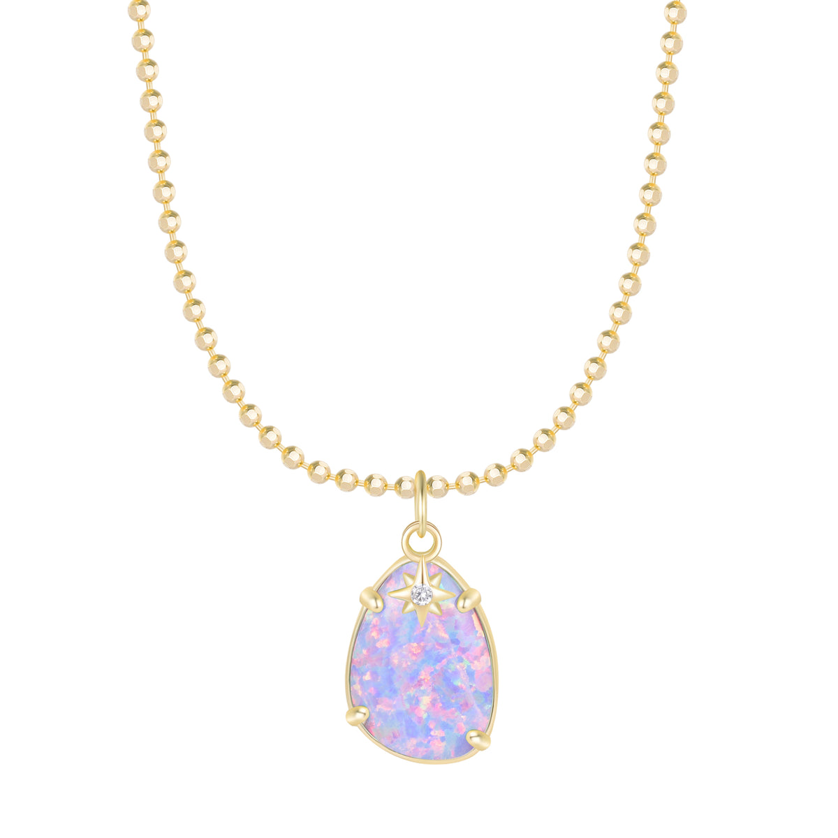 Opal Pendant and Star Charm Necklace on Ball Chain - Lavender Opal