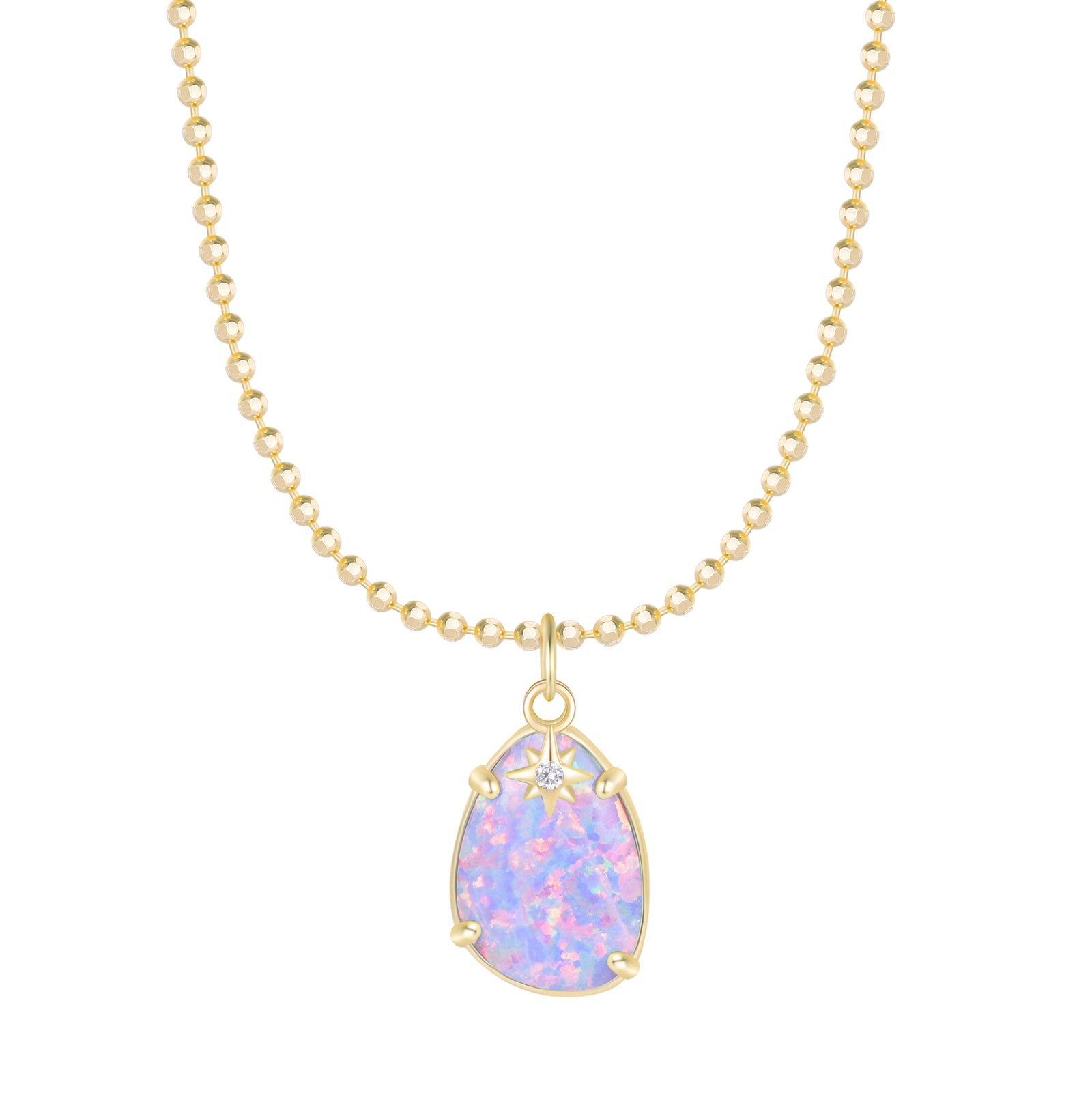 Opal Pendant and Star Charm Necklace on Ball Chain - Lavender Opal