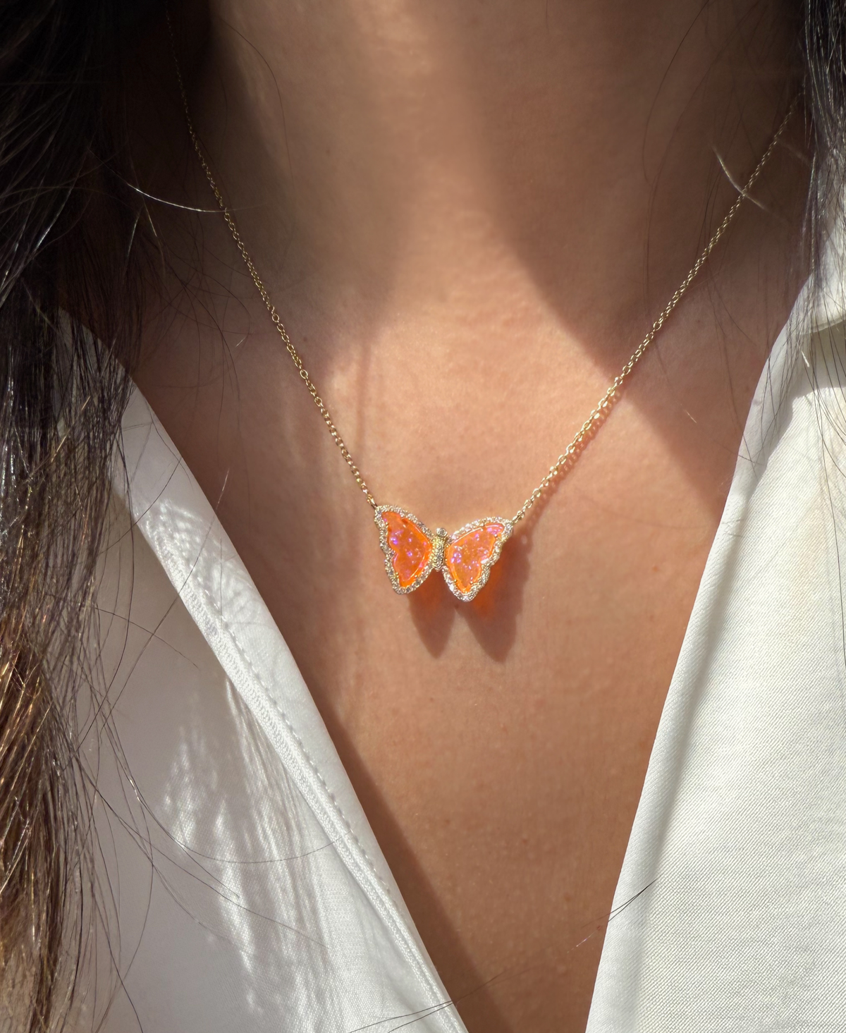 Opal Butterfly Necklace With Crystals