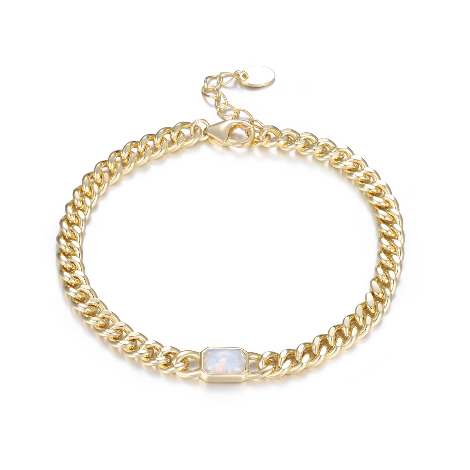 Opal in Emerald Cut Curb Chain Bracelet