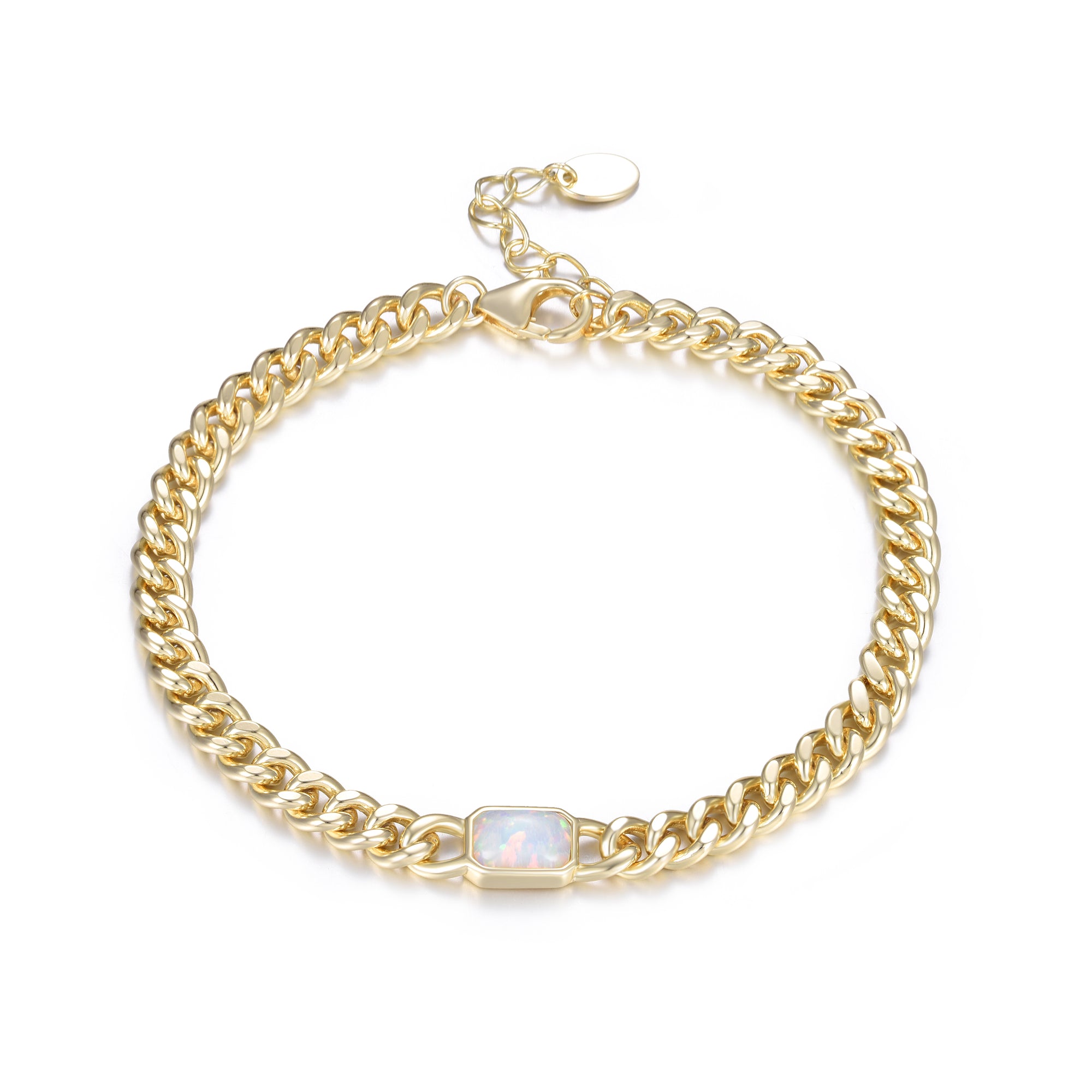 Opal in Emerald Cut Curb Chain Bracelet