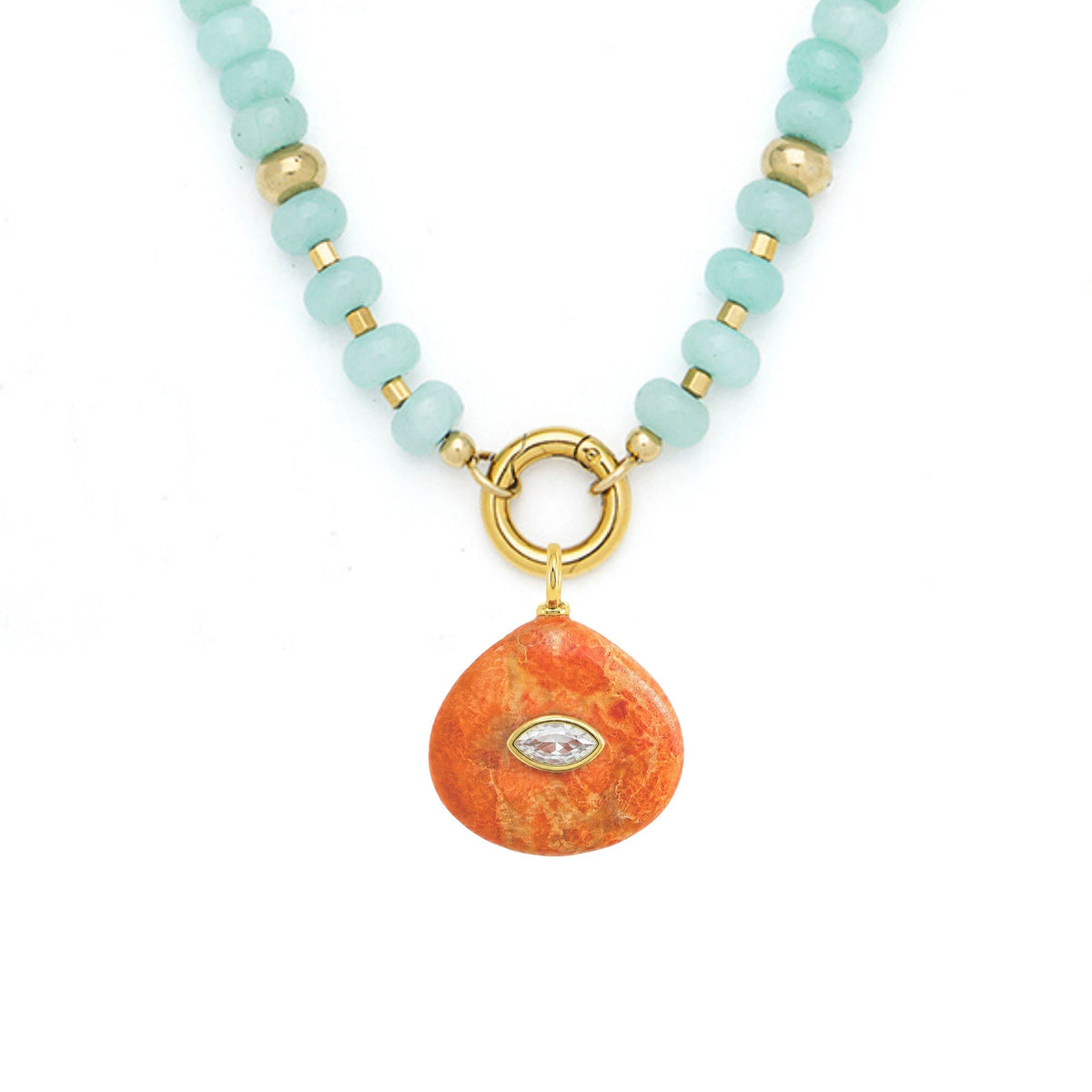 Orange Coral Pendant and Raya Gemstone Necklace