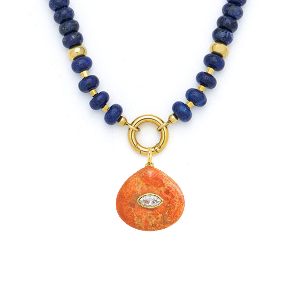 Orange Coral Pendant and Raya Gemstone Necklace