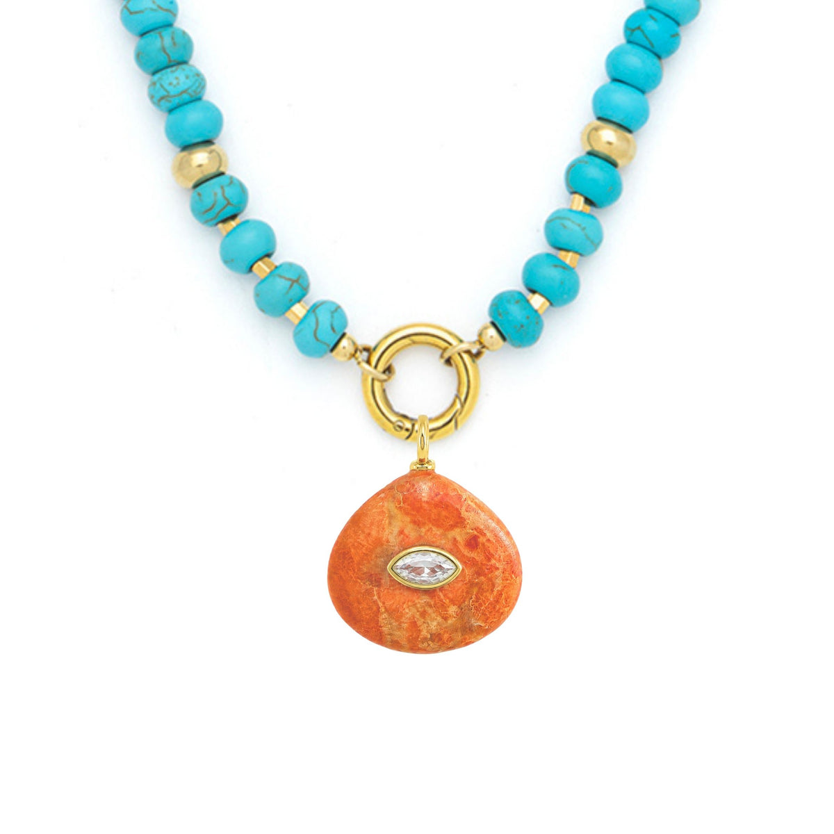 Orange Coral Pendant and Raya Gemstone Necklace