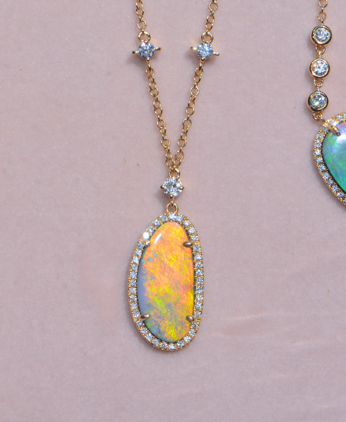 Orange and Yellow Fire Opal Necklace With Lab-Grown Diamonds