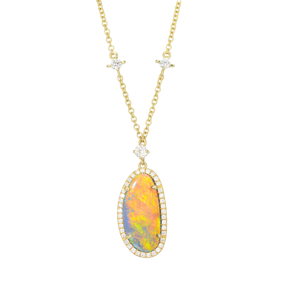 Orange and Yellow Opal Necklace With Lab Created Diamonds