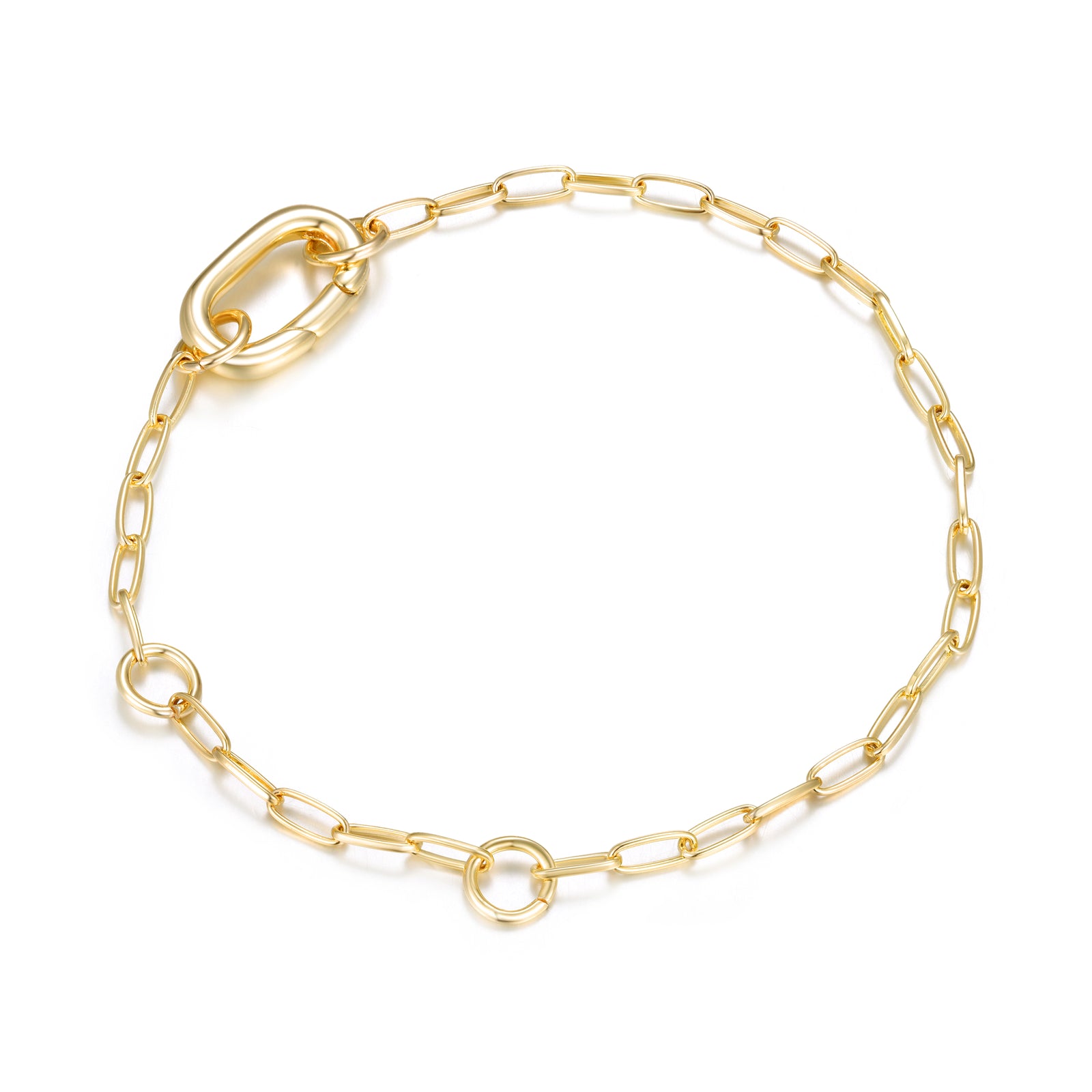 Paperclip Chain Charm Bracelet With Carabiner Clasp