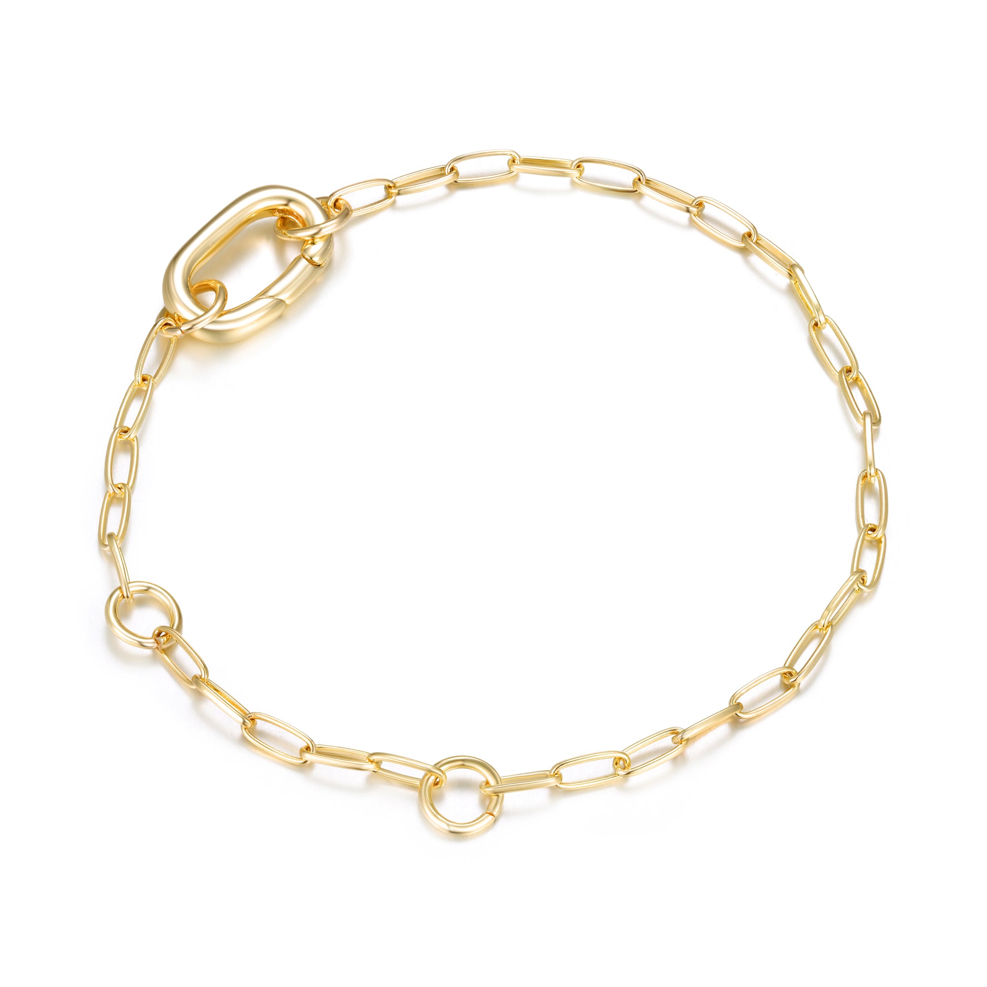 Paperclip Chain Charm Bracelet With Carabiner Clasp