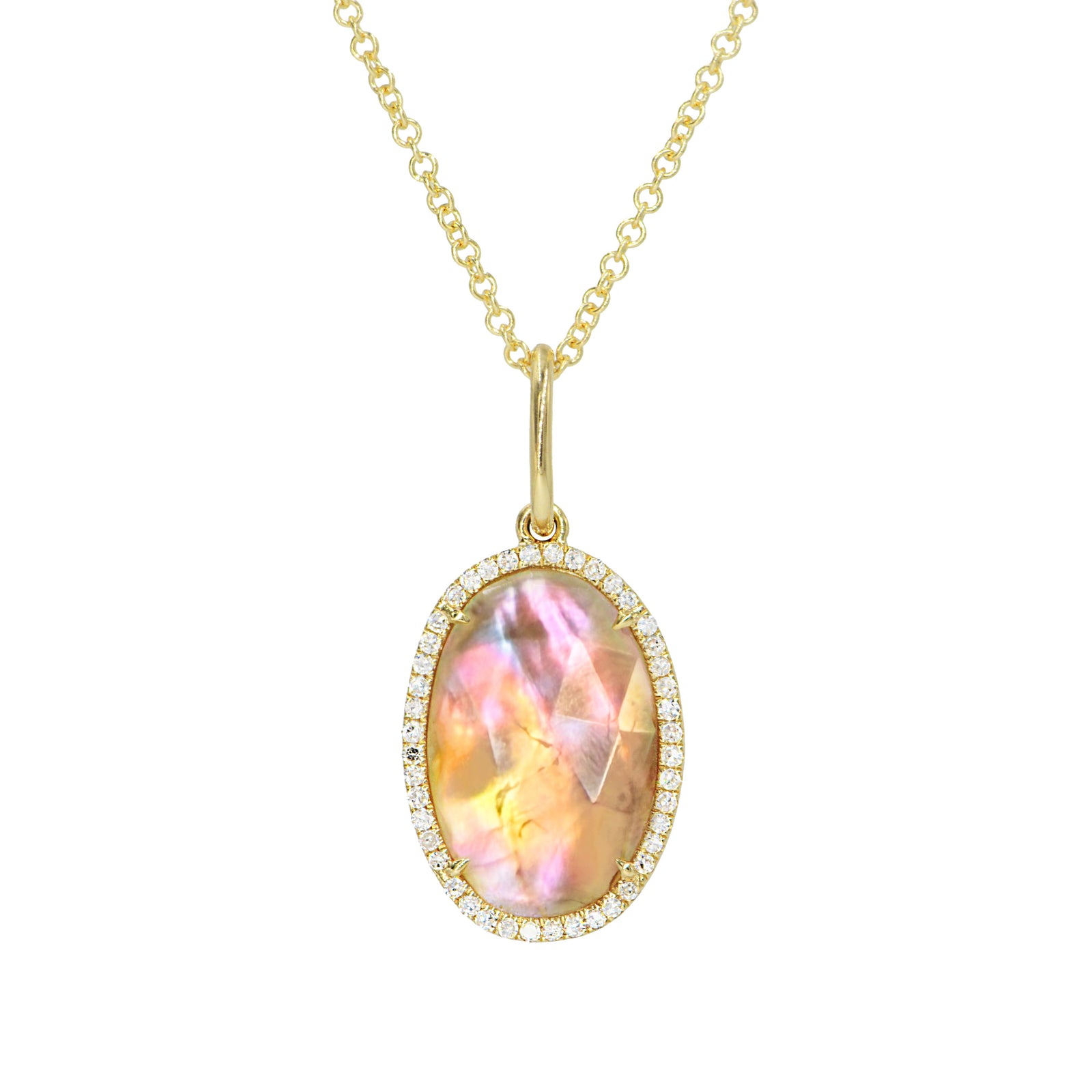 Peach Tourmaline and Pearl Doublet Necklace with Diamonds