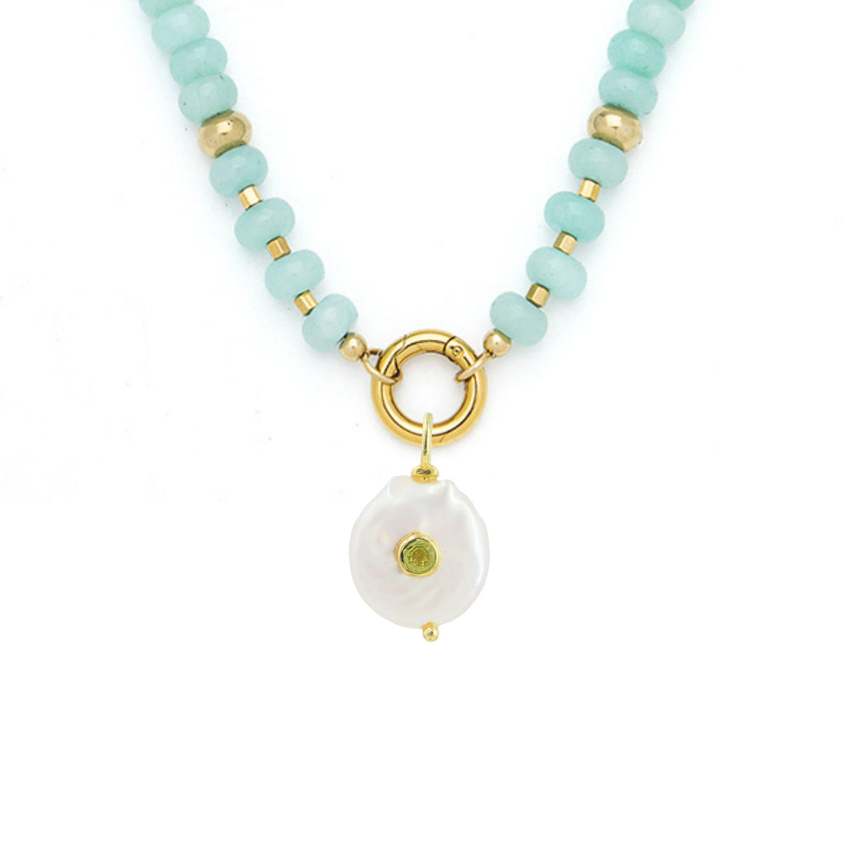 Pearl Pendant and Raya Gemstone Necklace Amazonite Peridot