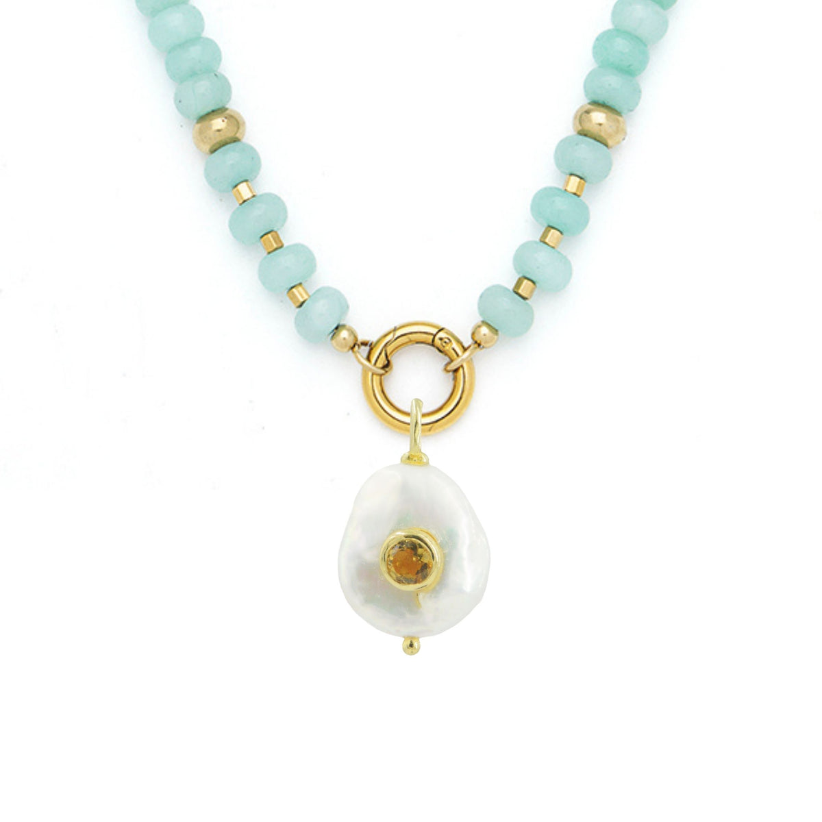 Pearl Pendant and Raya Gemstone Necklace Amazonite Citrine