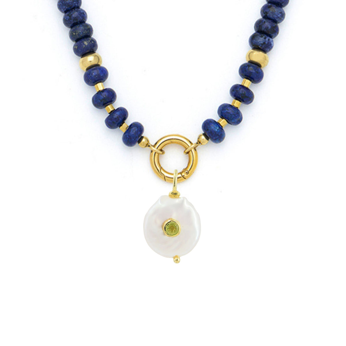 Pearl Pendant and Raya Gemstone Necklace Lapis Peridot