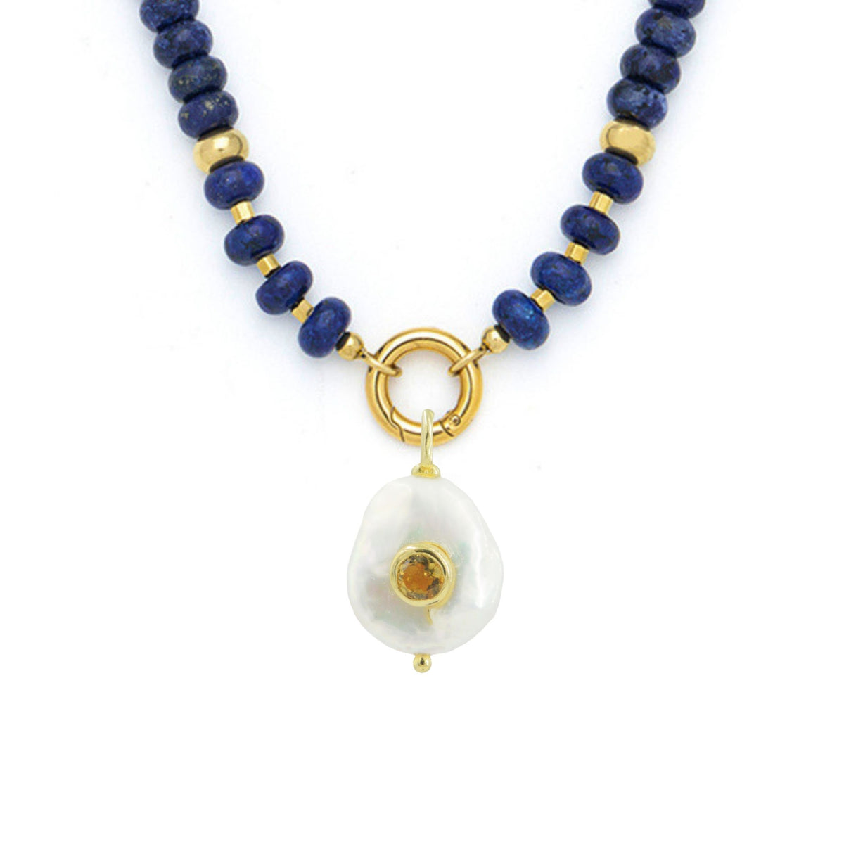Pearl Pendant and Raya Gemstone Necklace Lapis Citrine