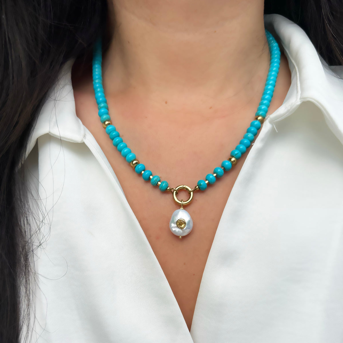 Pearl Pendant and Raya Gemstone Necklace