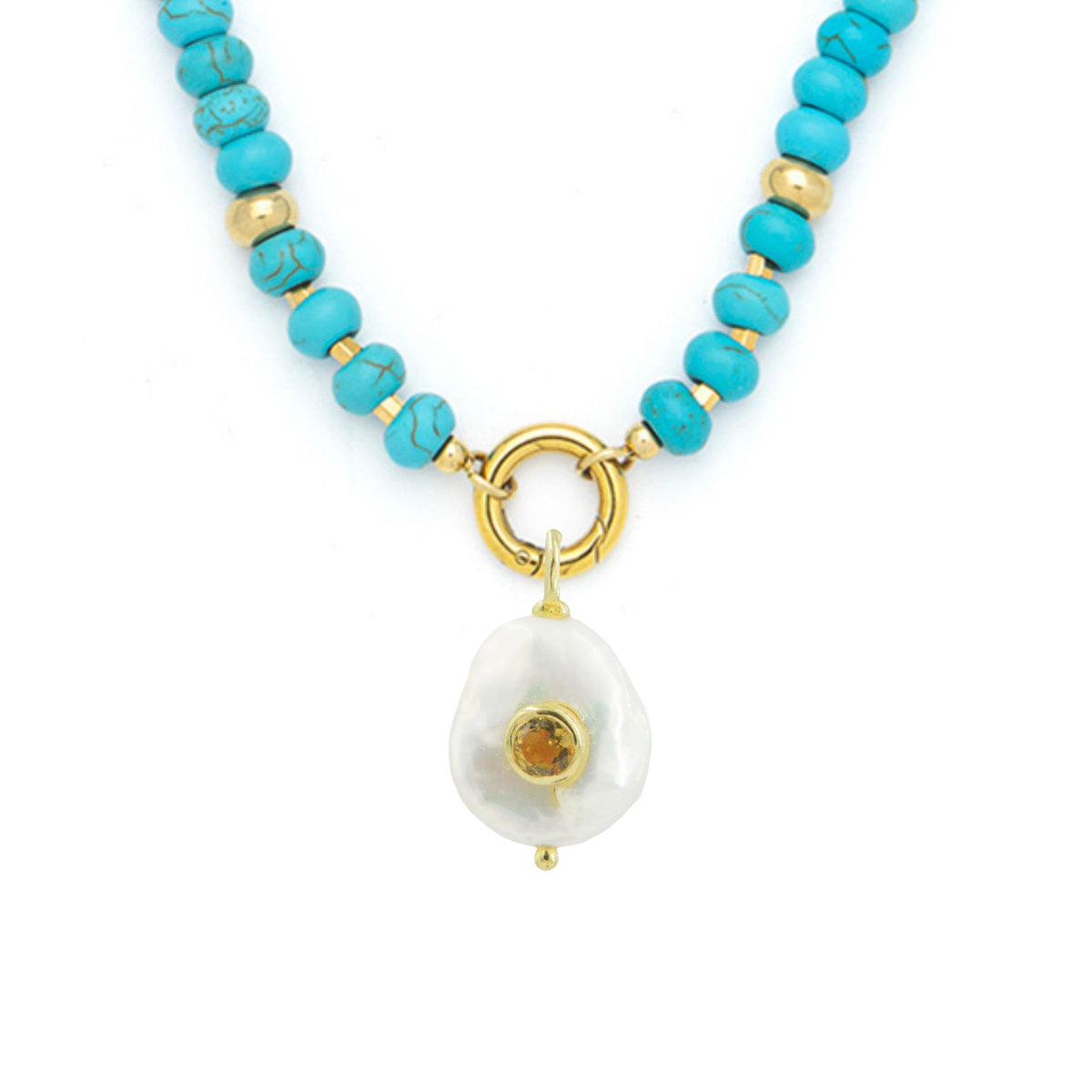 Pearl Pendant and Raya Gemstone Necklace Turquoise Citrine