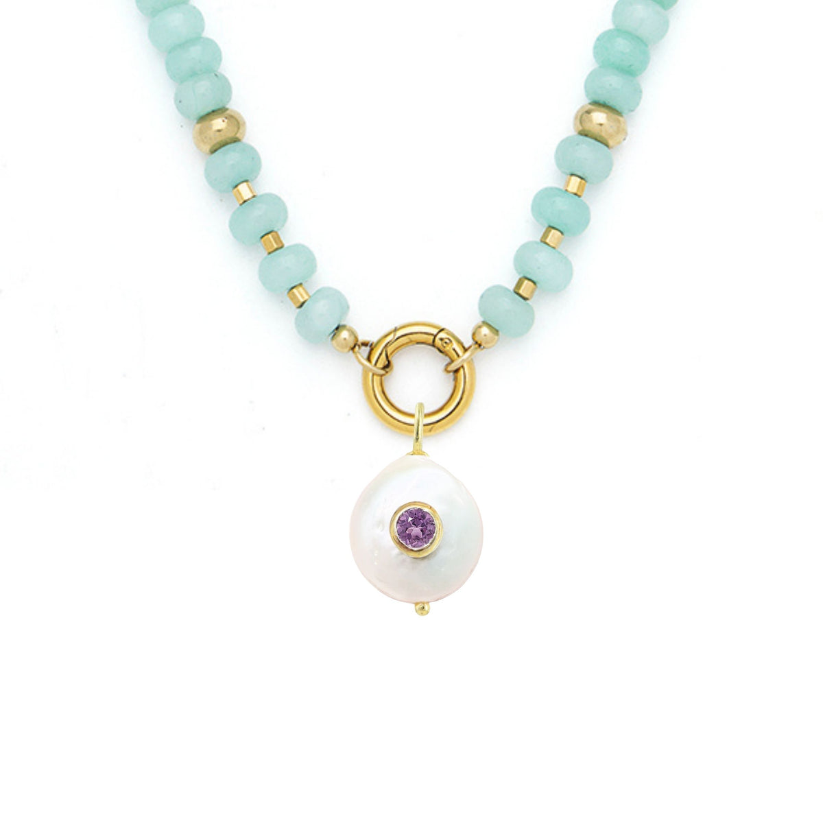 Pearl Pendant and Raya Gemstone Necklace Amethyst Amazonite