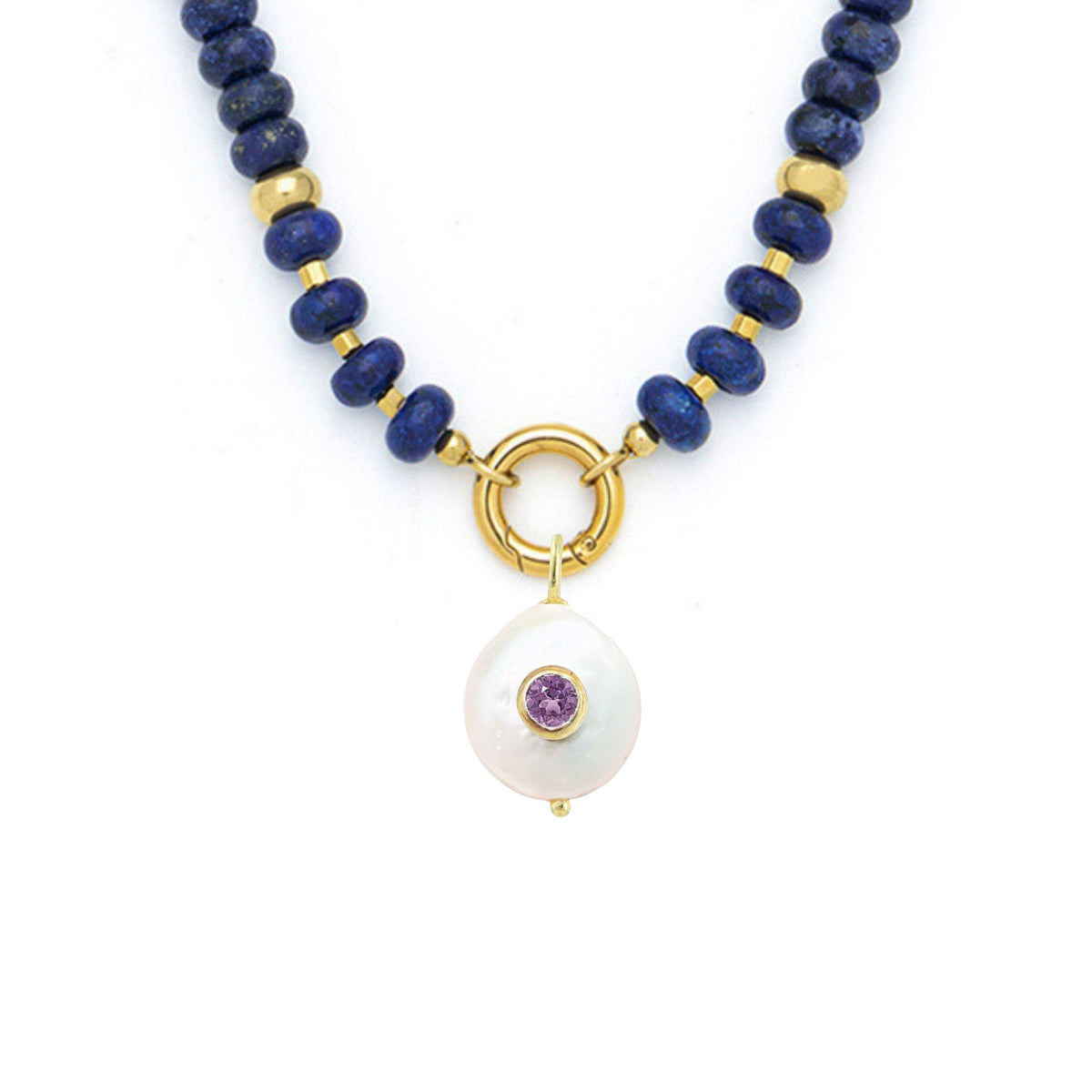 Pearl Pendant and Raya Gemstone Necklace Amethyst Lapis