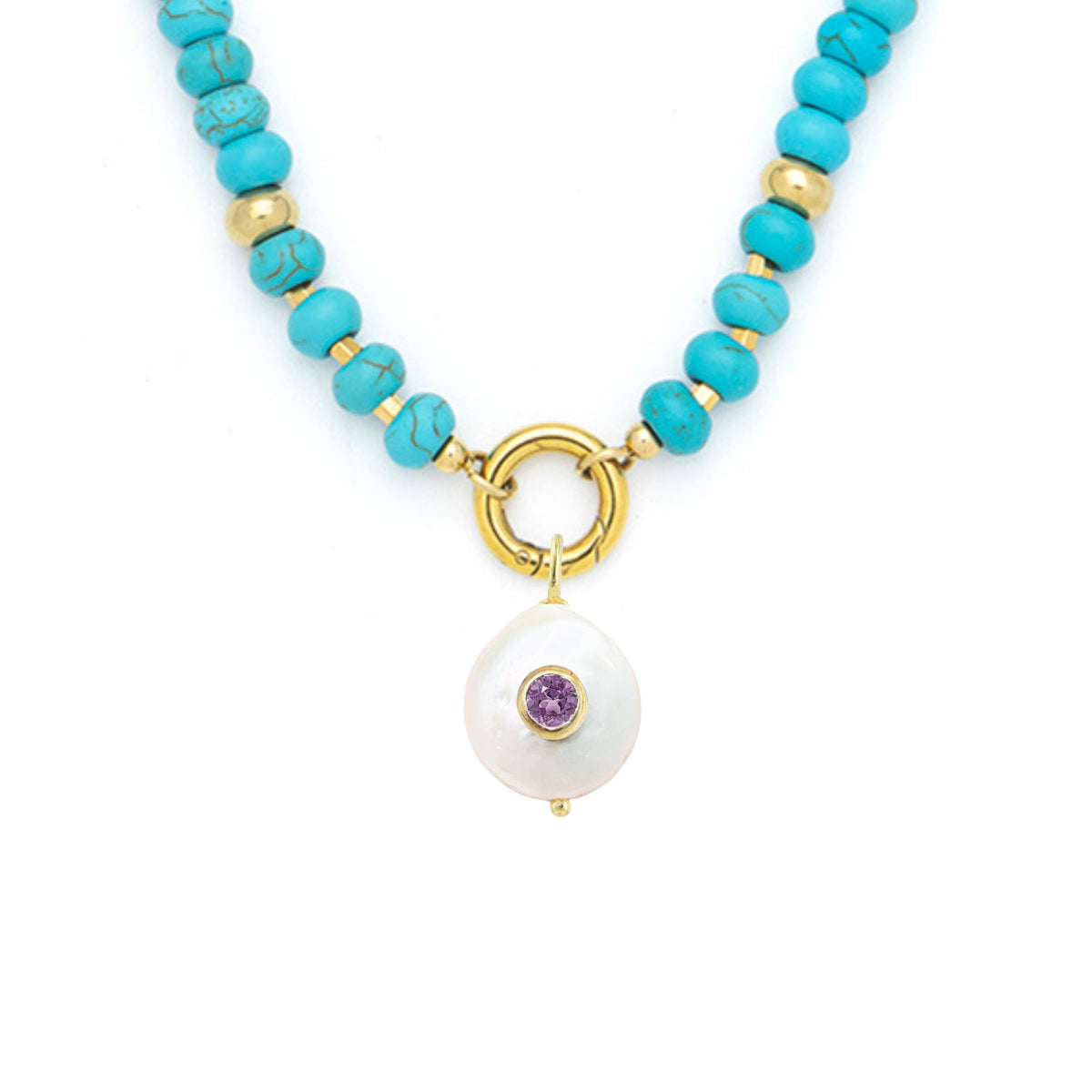 Pearl Pendant and Raya Gemstone Necklace Amethyst Turquoise