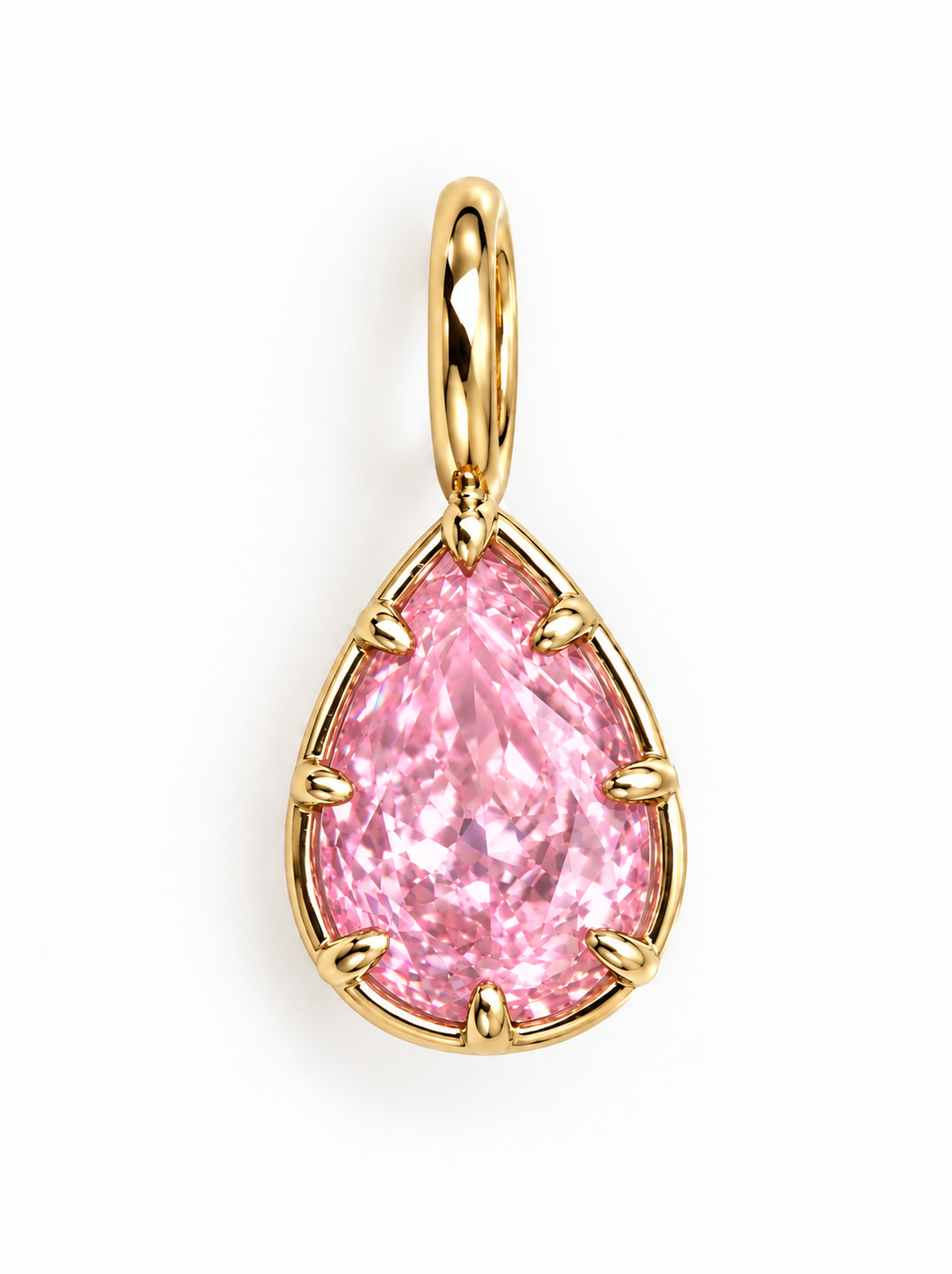 Pink Crushed Ice Teardrop Pear Pendant With Prongs