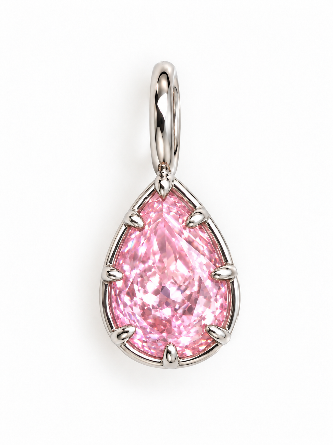 Pink Crushed Ice Teardrop Pear Pendant With Prongs