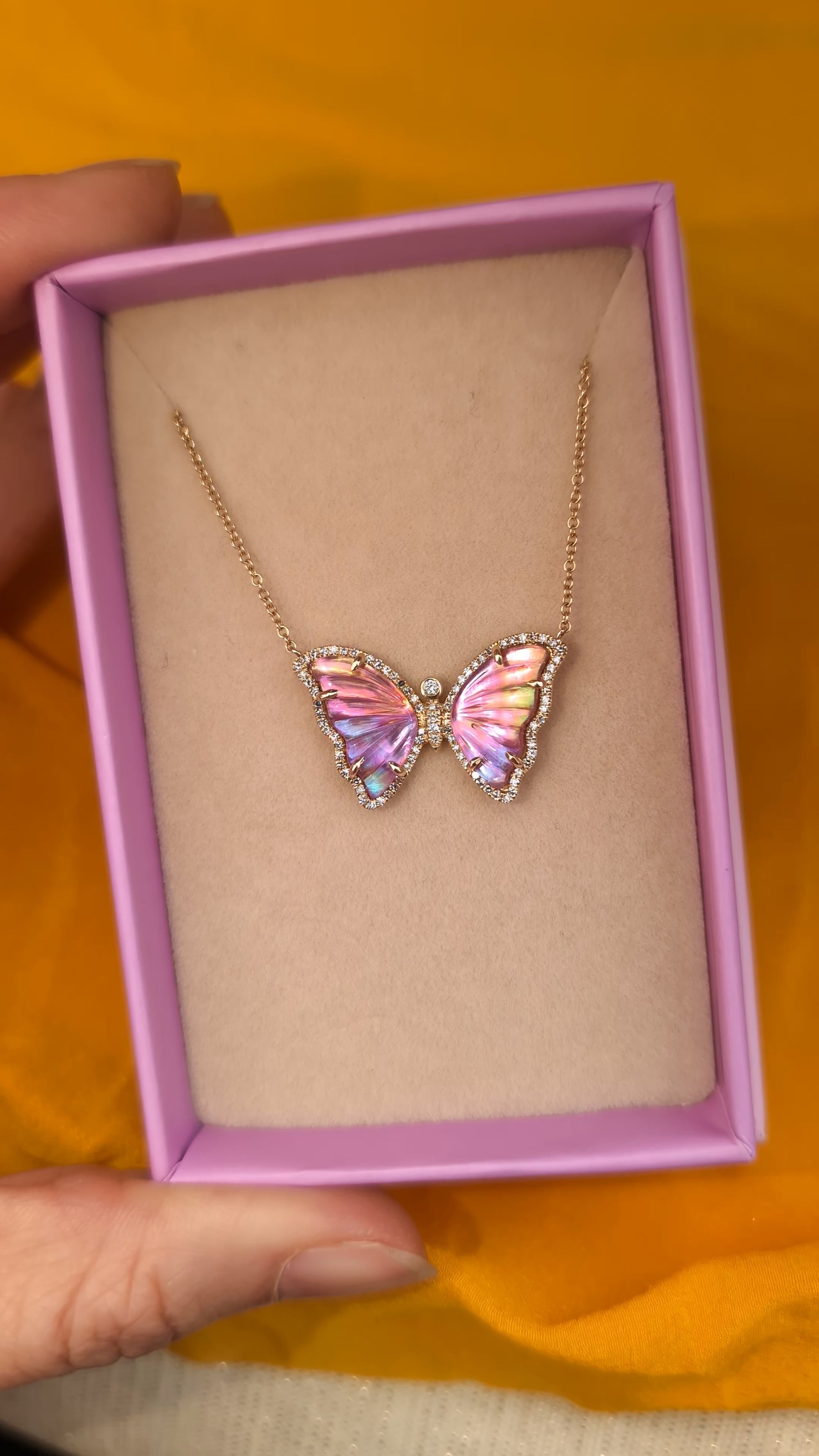 Pink Sunset Topaz Butterfly Necklace With Diamonds