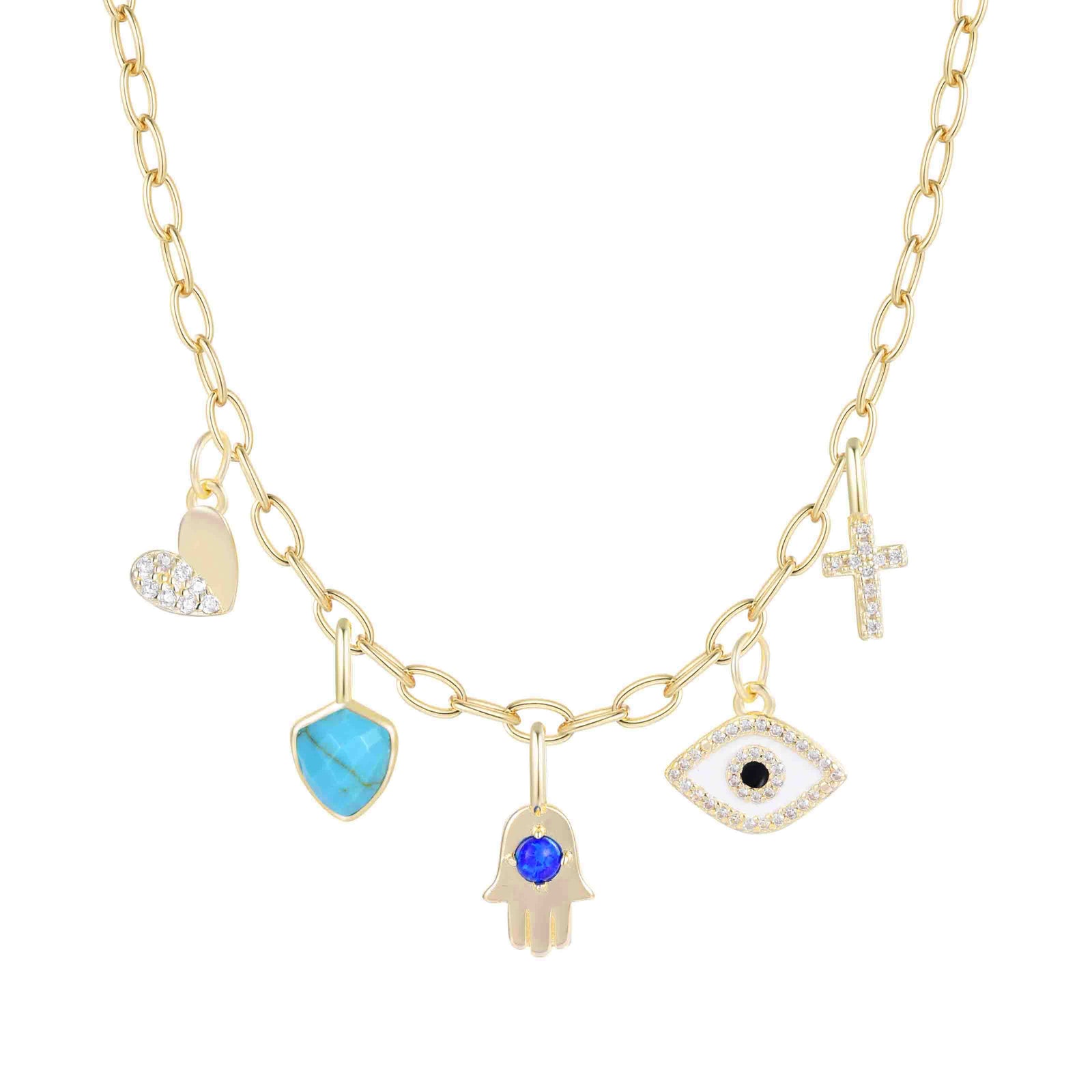 Spiritual Protection Charm Necklace With Opals on Paperclip Chain