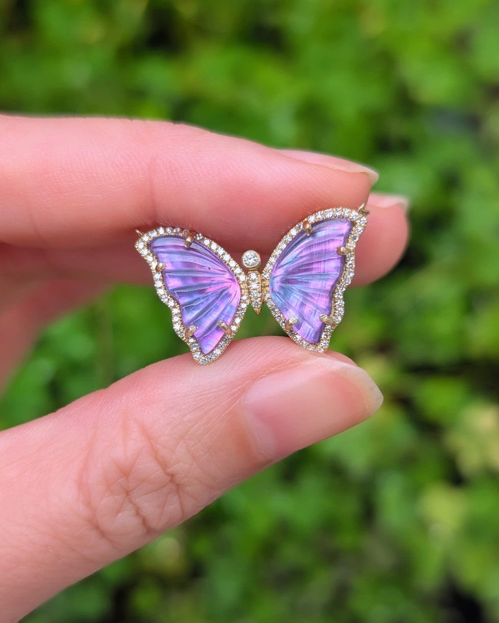 Purple Amethyst Butterfly Necklace With Diamonds