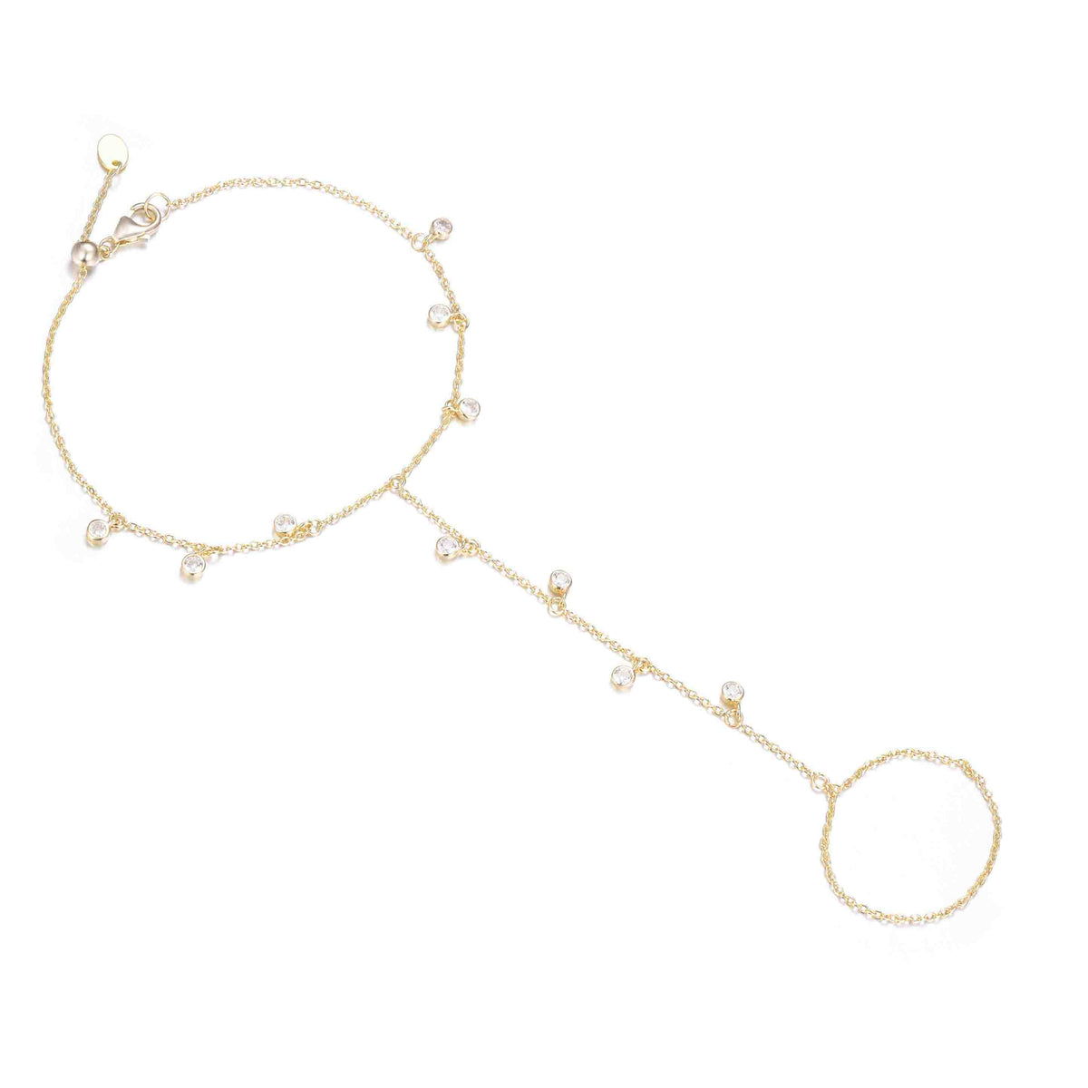 Rain Drop Hand Chain Bracelet With Crystals Gold