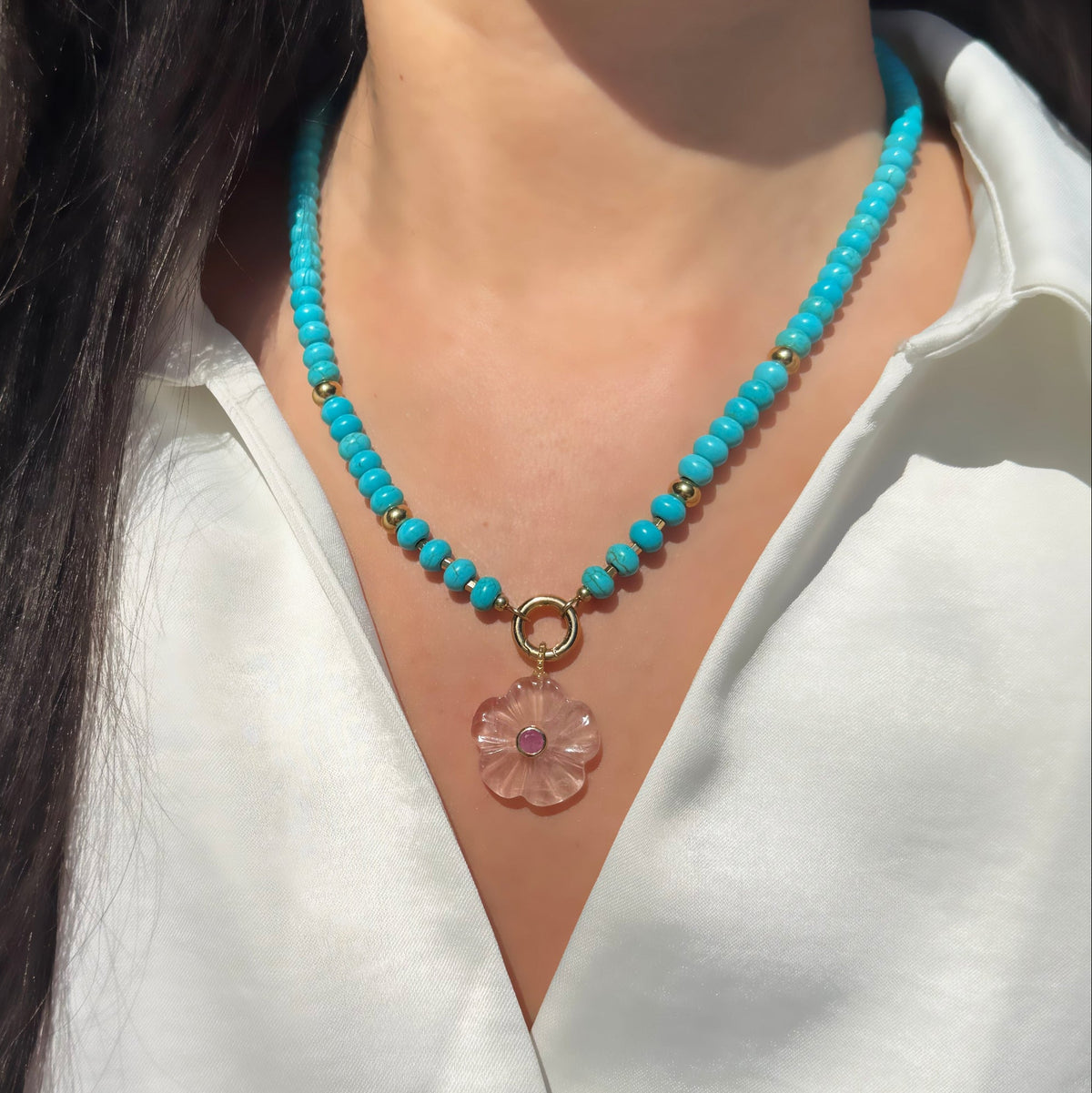 Rose Quartz Pendant and Raya Gemstone Necklace