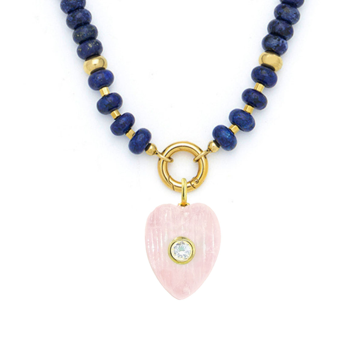 Rose Quartz Pendant and Raya Gemstone Necklace Heart Lapis