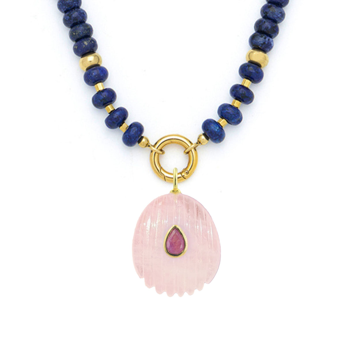 Rose Quartz Pendant and Raya Gemstone Necklace Shell Lapis